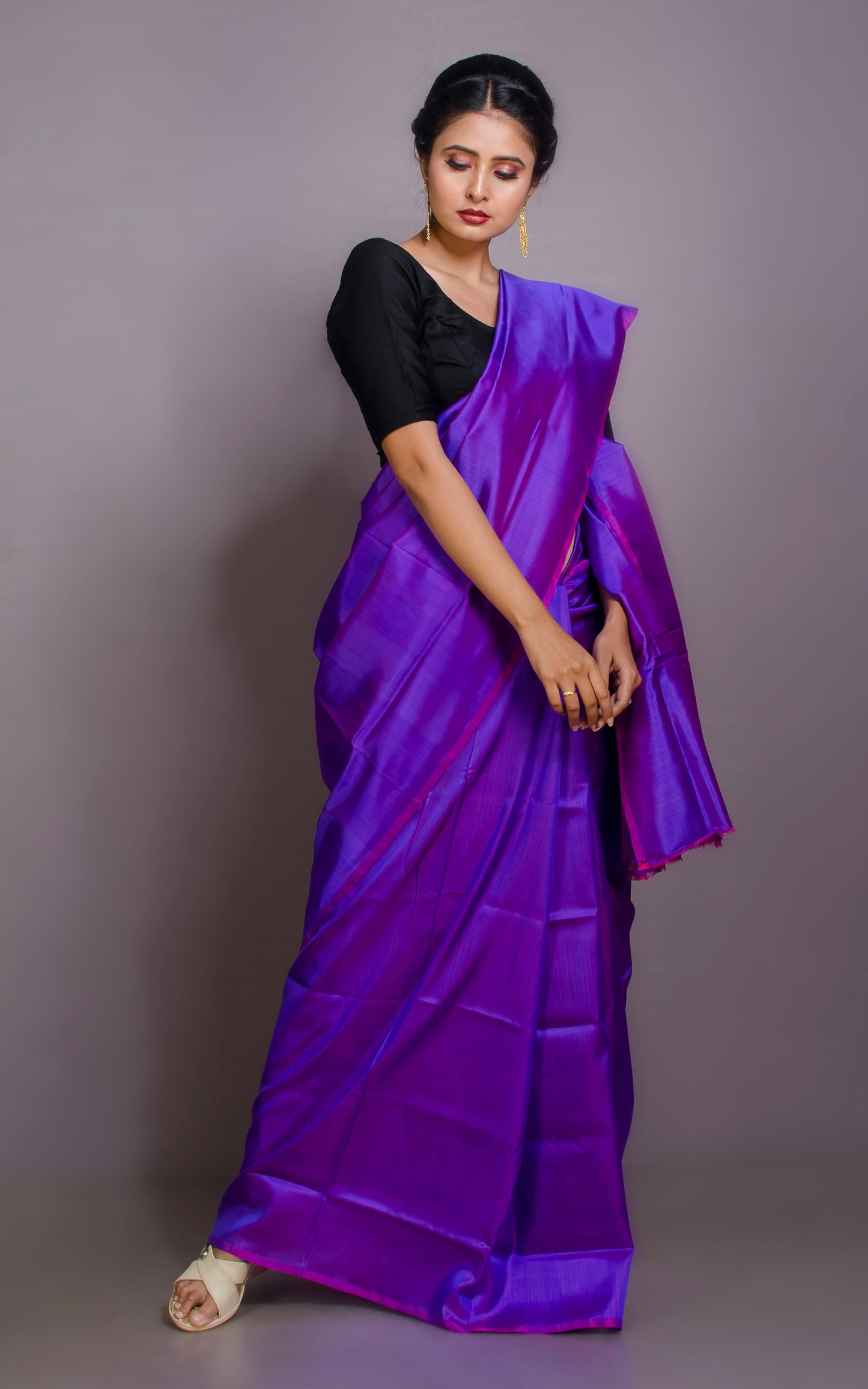 Soft Bishnupuri Katan Silk Saree in Dual Tone Purple