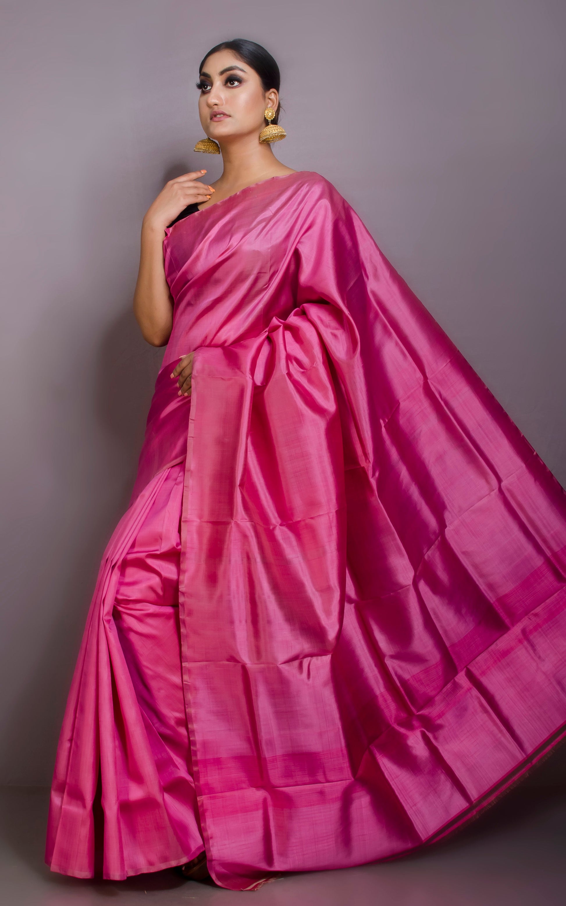 Soft Bishnupuri Katan Silk Saree in Matte Pink