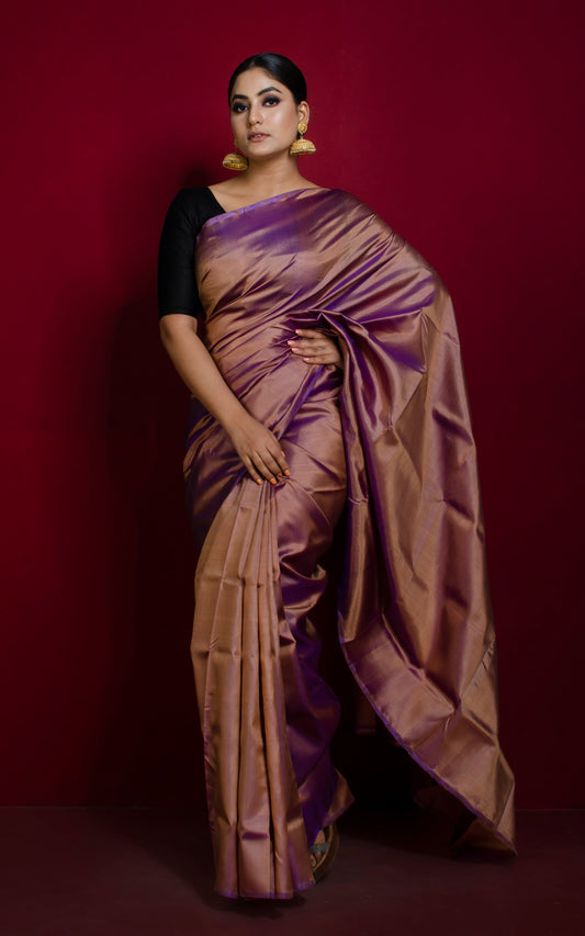 Soft Bishnupuri Katan Silk Saree in Rose Gold