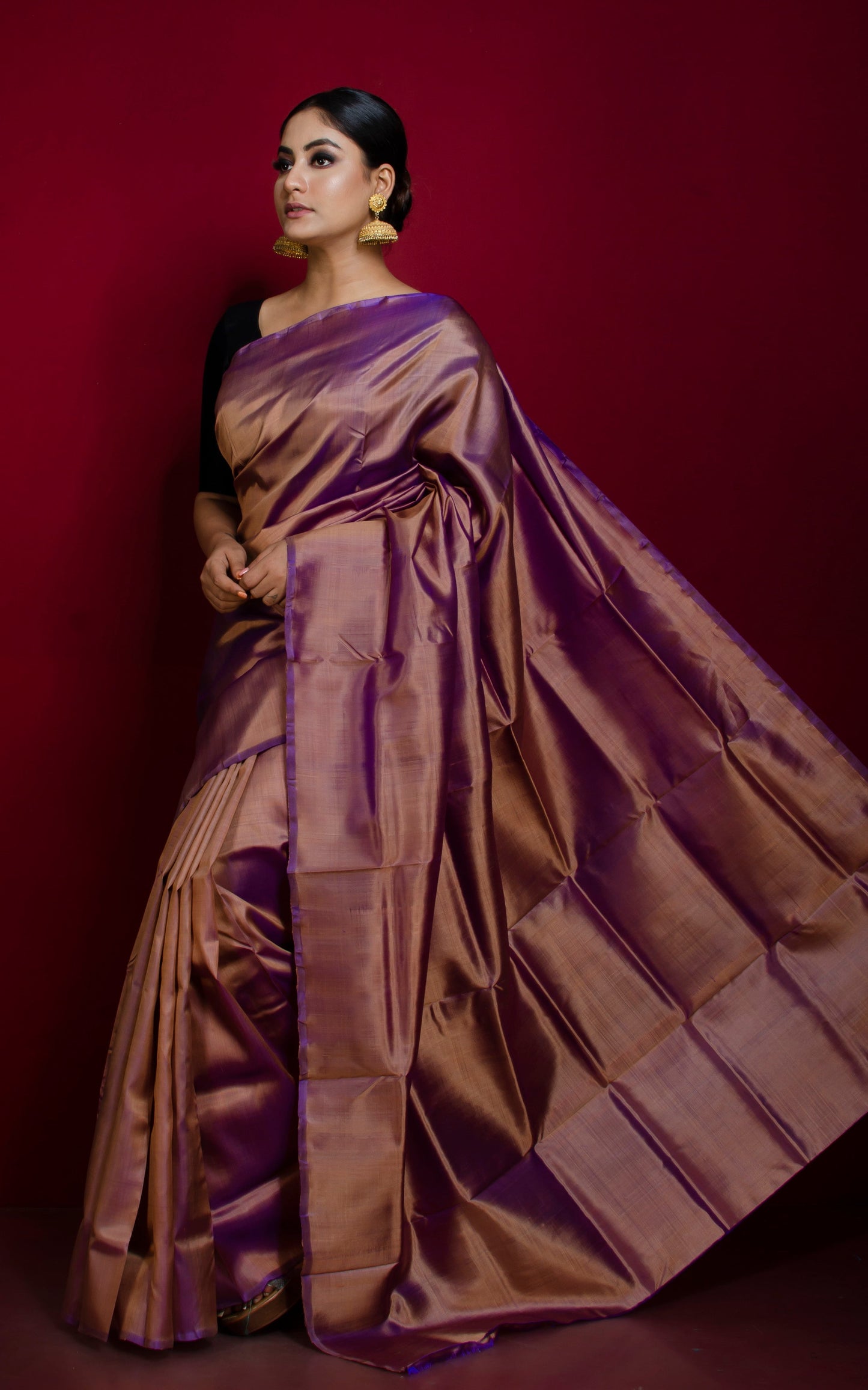 Soft Bishnupuri Katan Silk Saree in Rose Gold