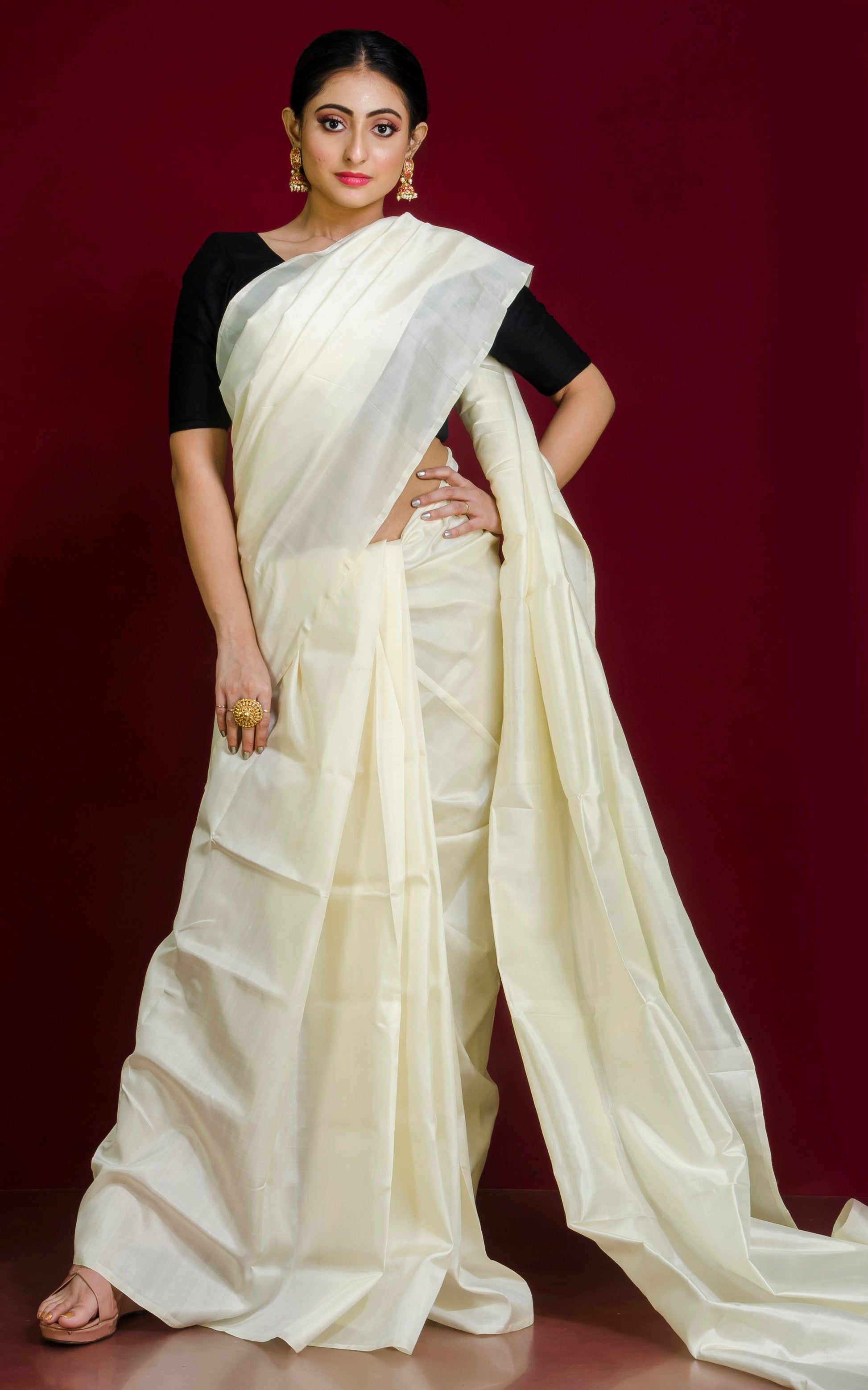 Soft Bishnupuri Katan Silk Saree in Chiffon White