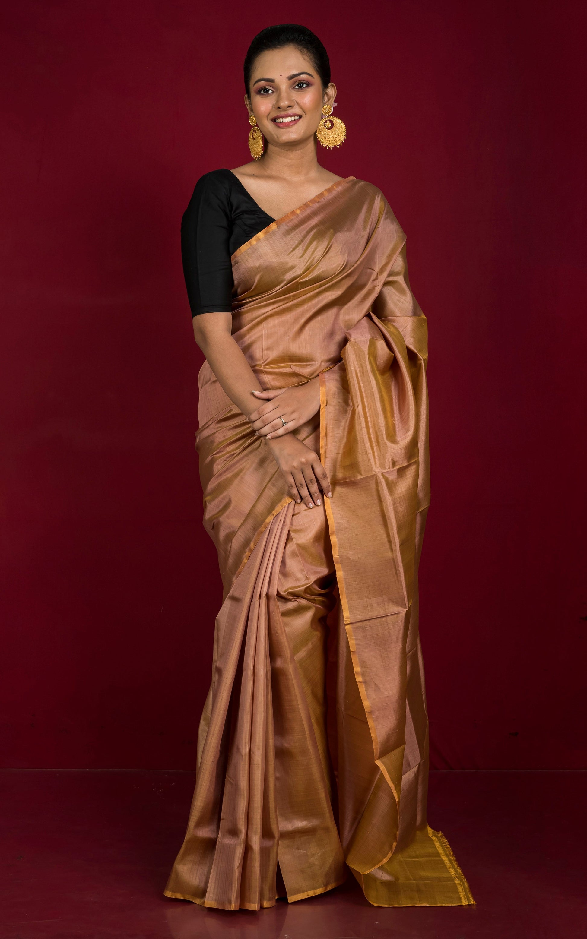 Soft Woven Bishnupuri Katan Silk Saree in Copper