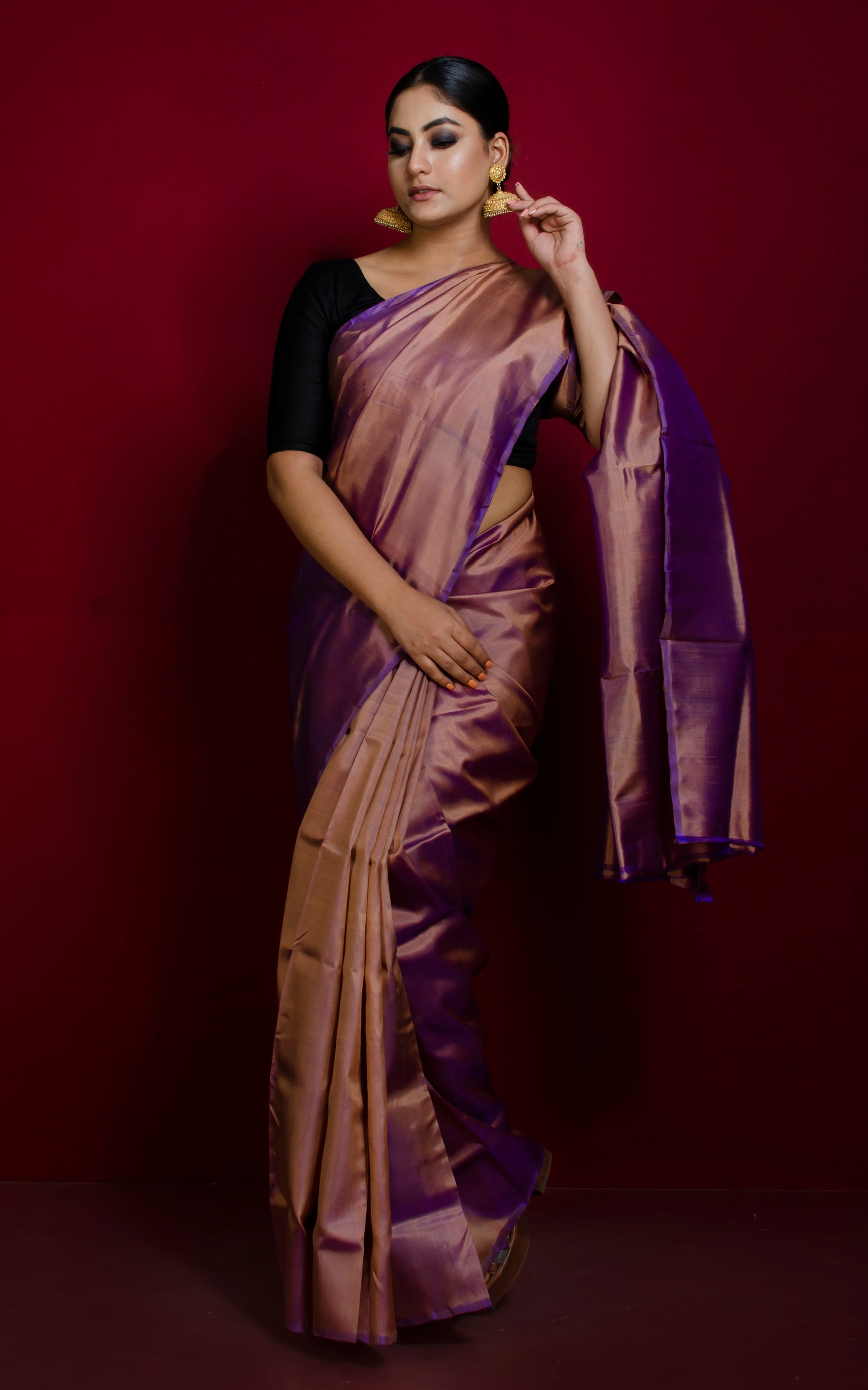 Soft Bishnupuri Katan Silk Saree in Rose Gold