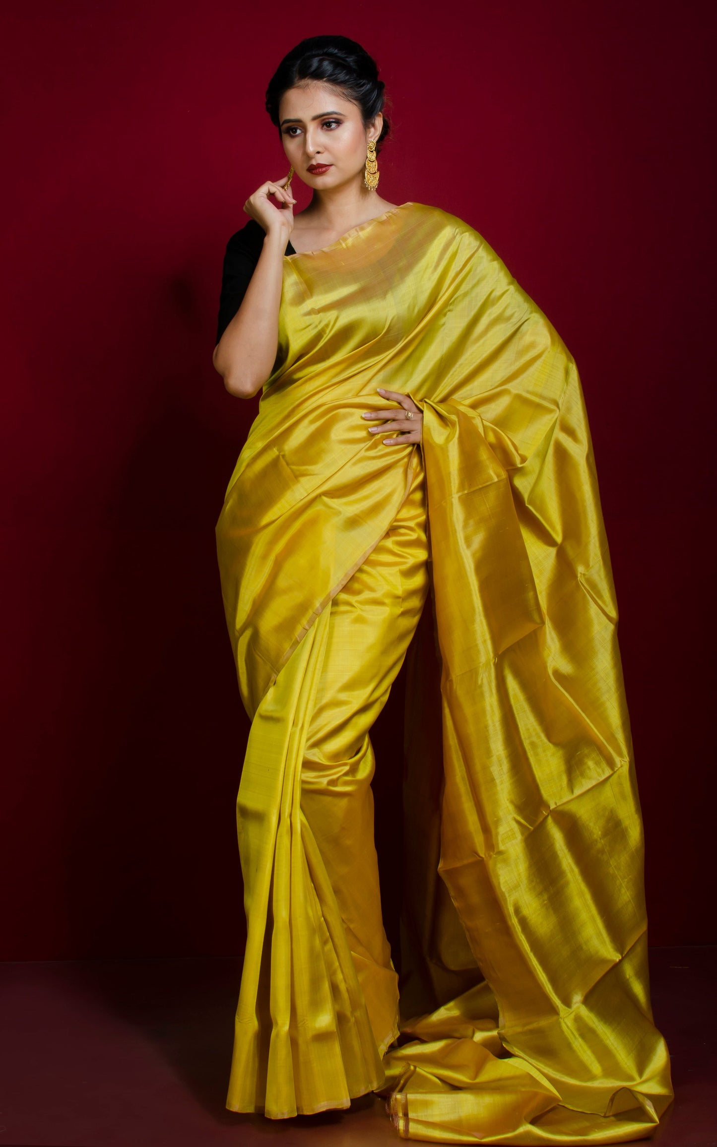 Soft Bishnupuri Katan Silk Saree in Golden Yellow