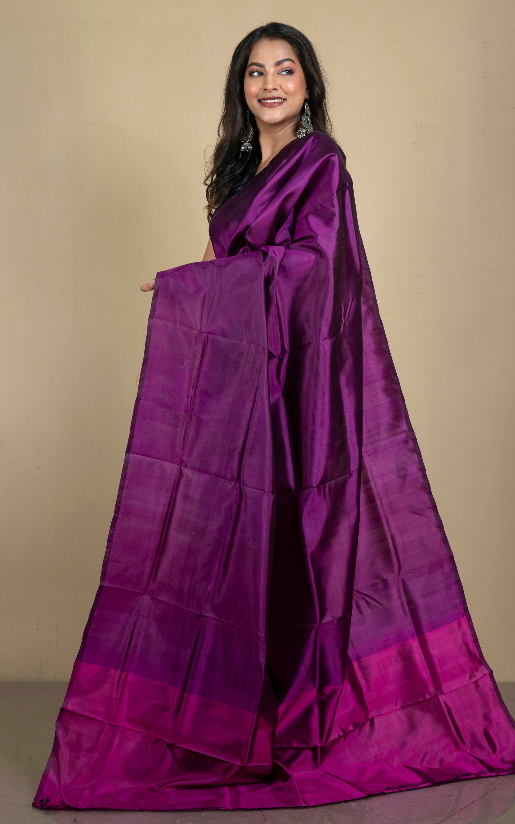 Soft Woven Bishnupuri Katan Silk Saree in Egg Plant Purple