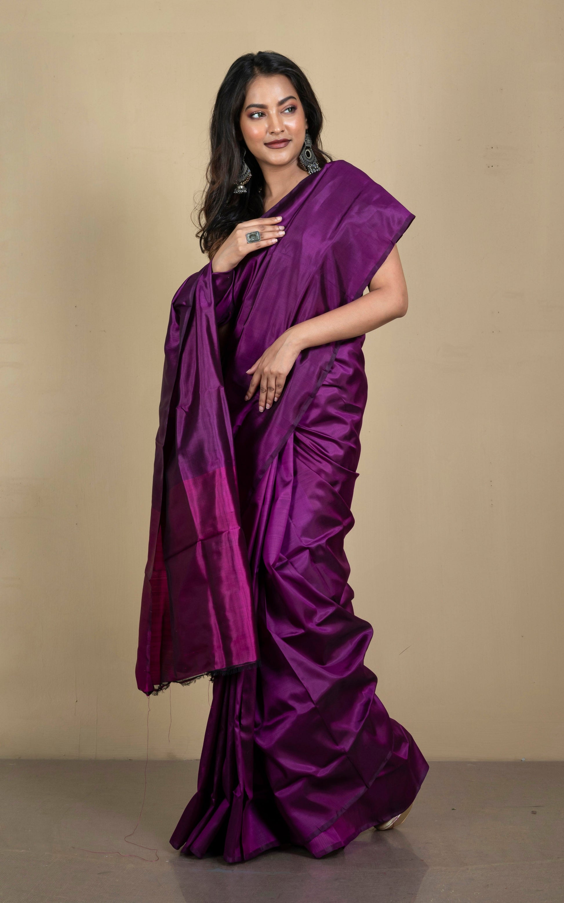 Soft Woven Bishnupuri Katan Silk Saree in Egg Plant Purple