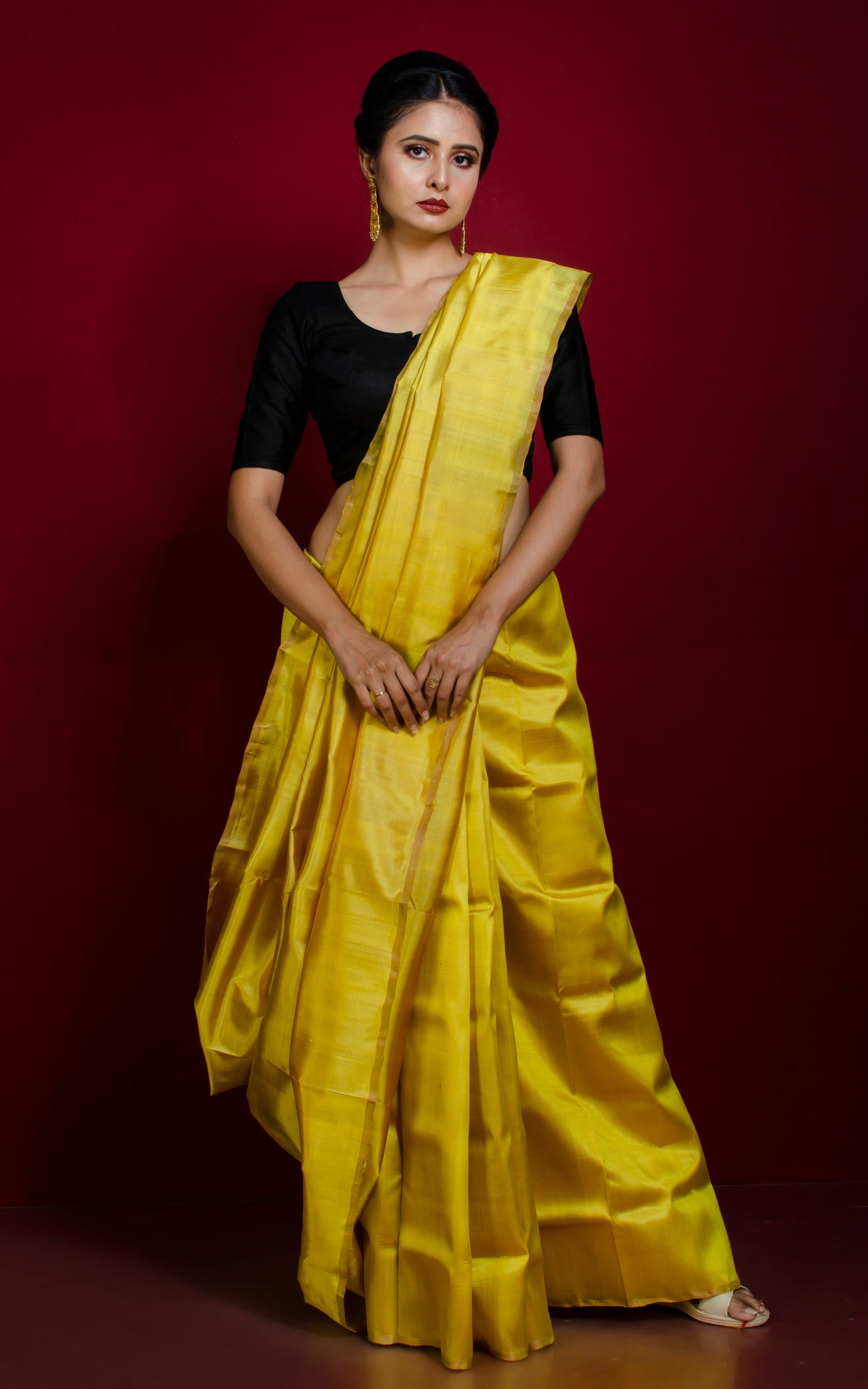 Soft Bishnupuri Katan Silk Saree in Golden Yellow