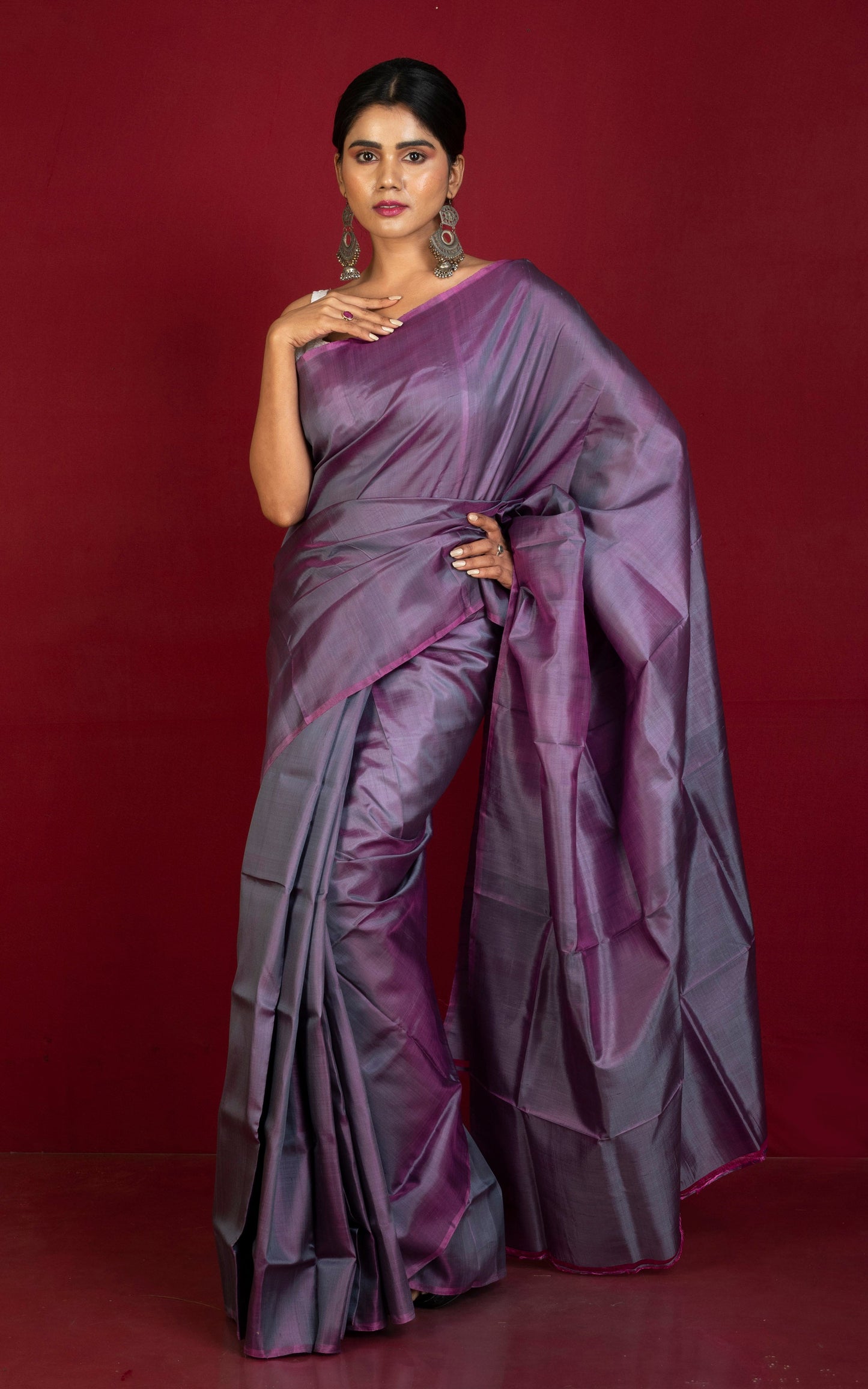 Soft Woven Bishnupuri Katan Silk Saree in Palatinate Purple