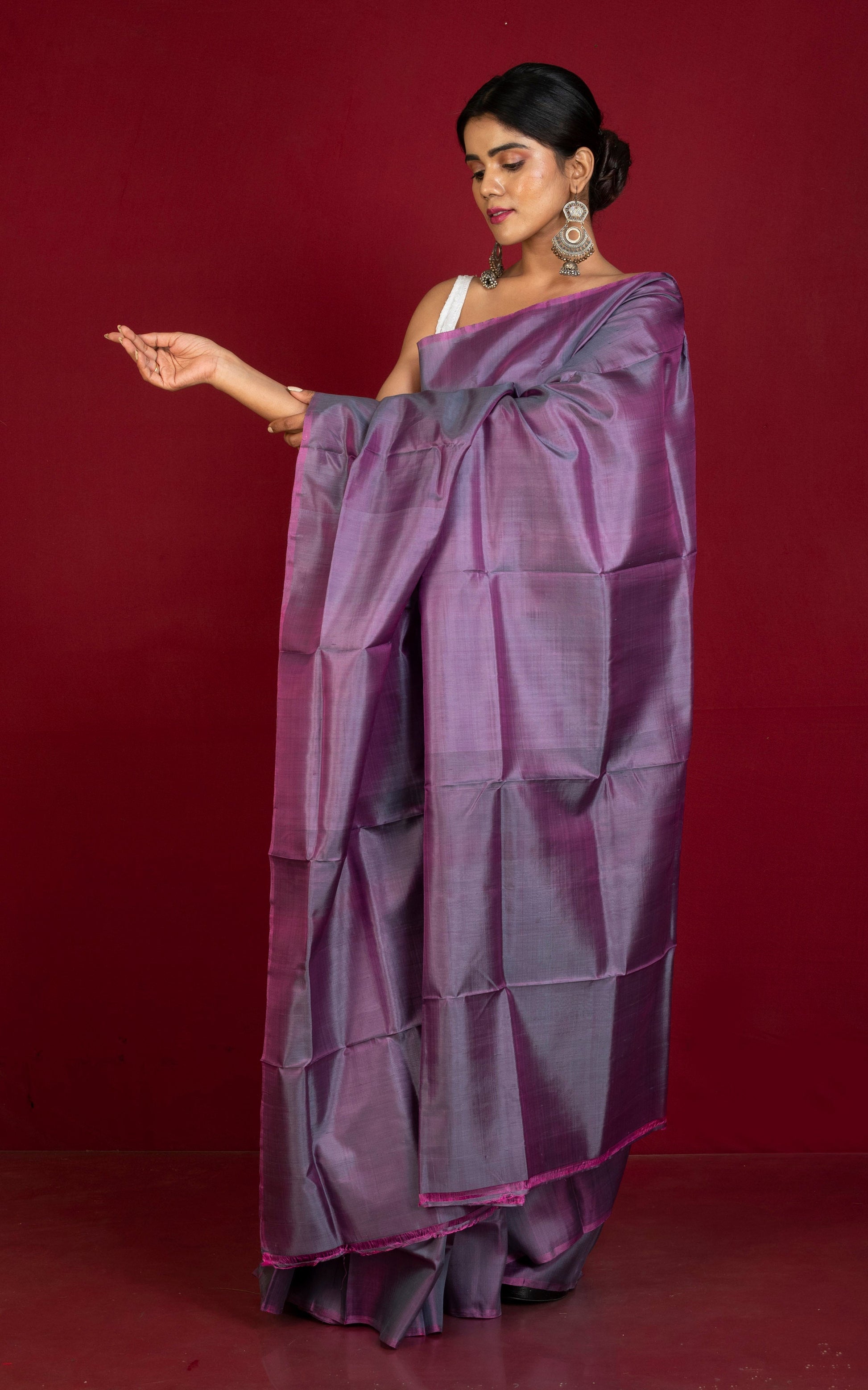 Soft Woven Bishnupuri Katan Silk Saree in Palatinate Purple