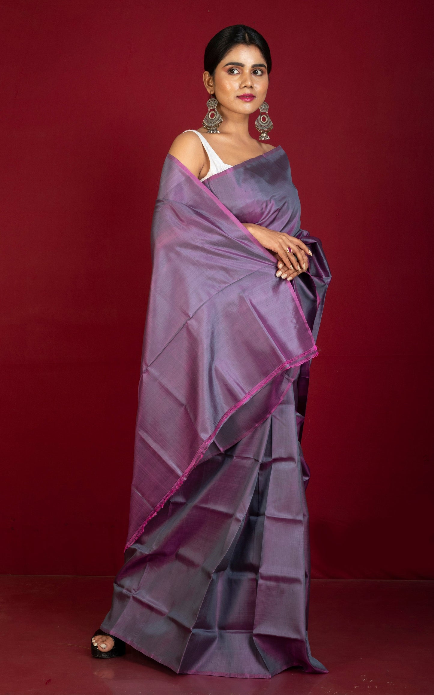 Soft Woven Bishnupuri Katan Silk Saree in Palatinate Purple