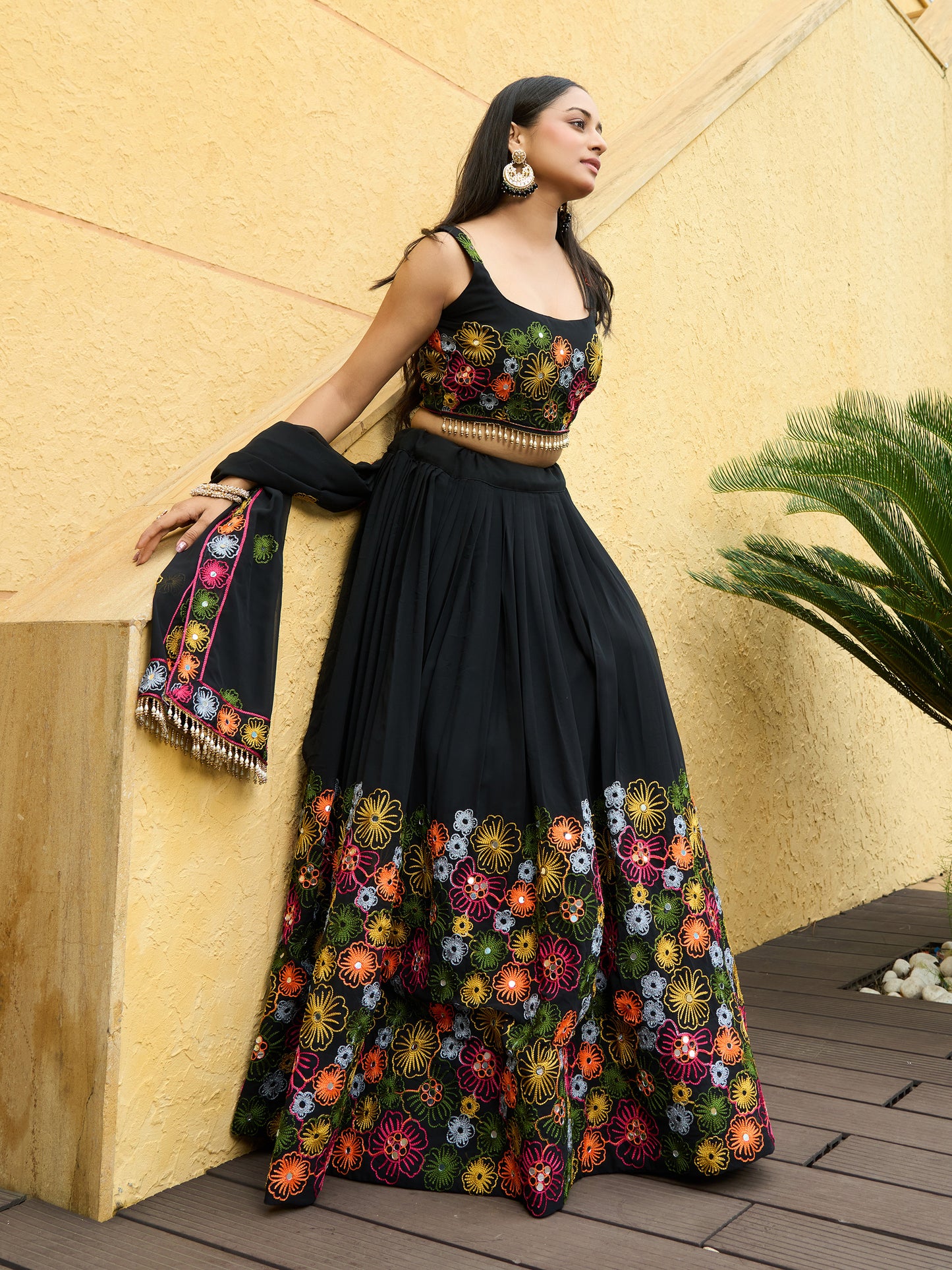 Black Navratri Chaniya Choli Mirror work Lehenga