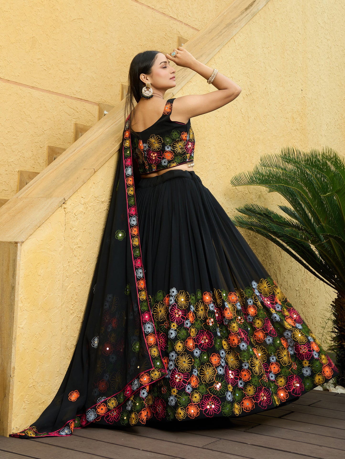 Black Navratri Chaniya Choli Mirror work Lehenga