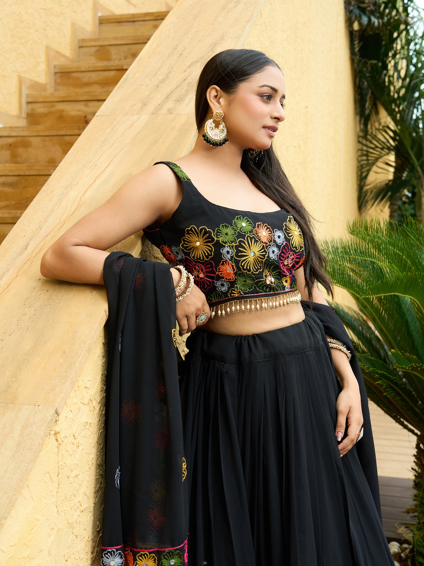 Black Navratri Chaniya Choli Mirror work Lehenga