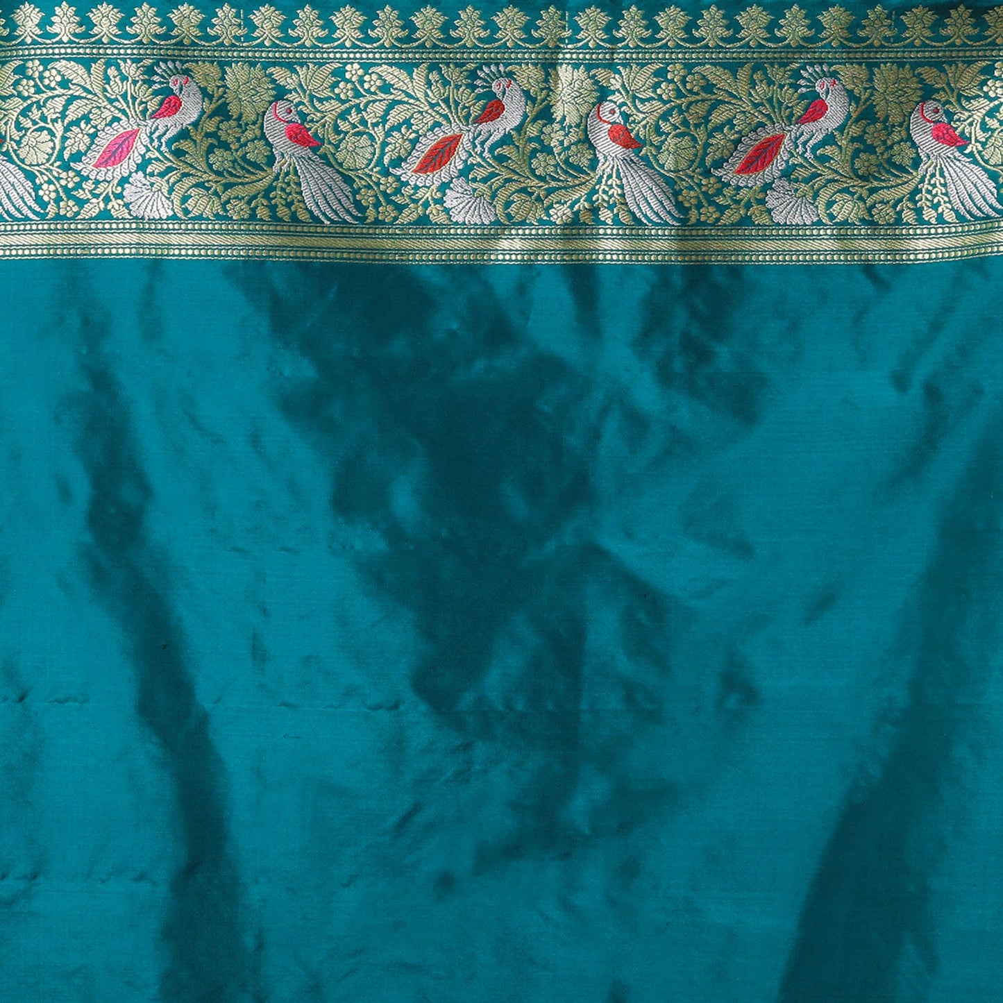 Teal Handwoven Kadwa Katan Silk Saree - Panaya