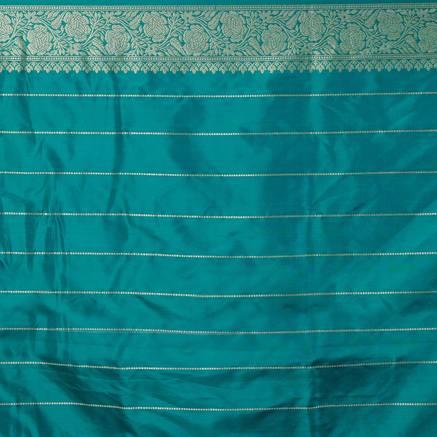 Teal Handwoven Kadwa Katan Silk Saree - Panaya