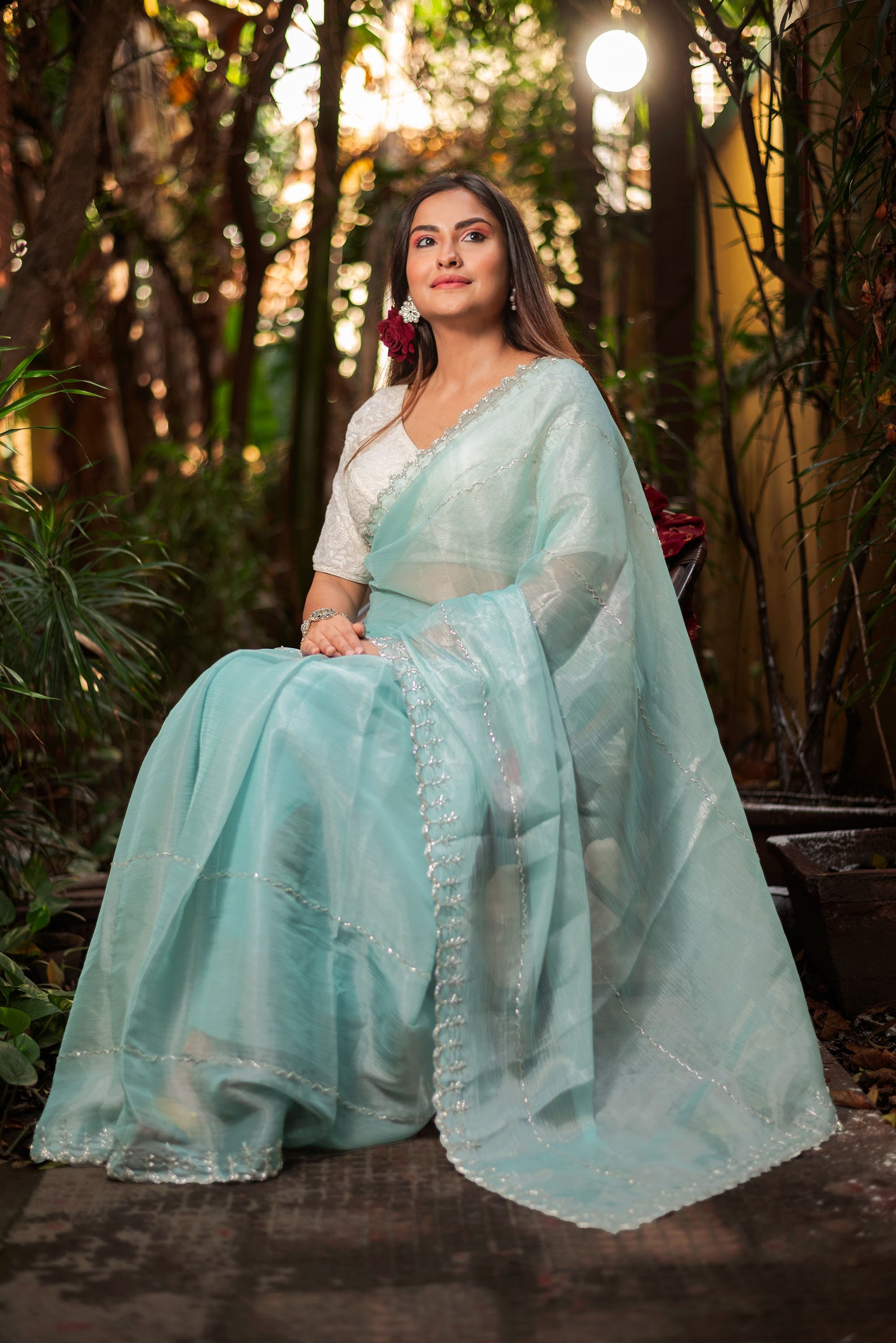  blue jimmychoo organza saree