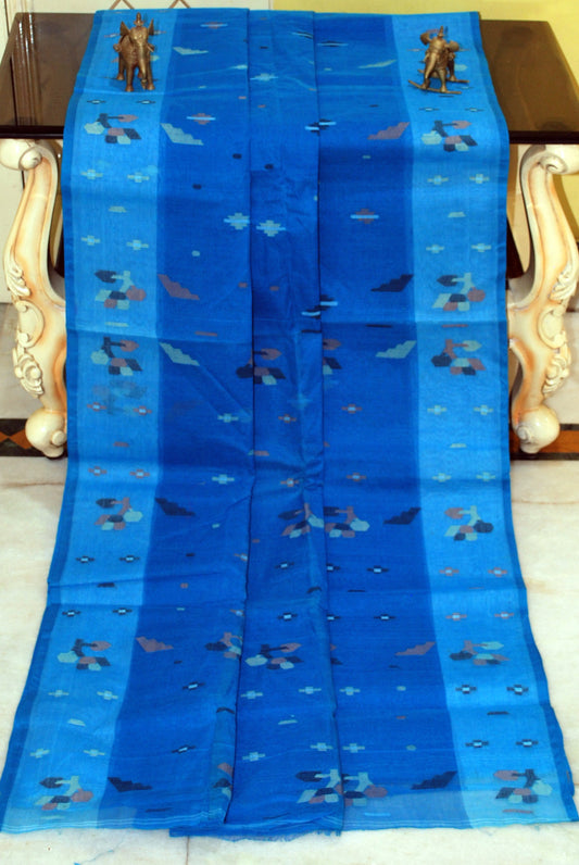Traditional Hand Karat Work Cotton Jamdani Saree in Blue, Beige, Black and Brown