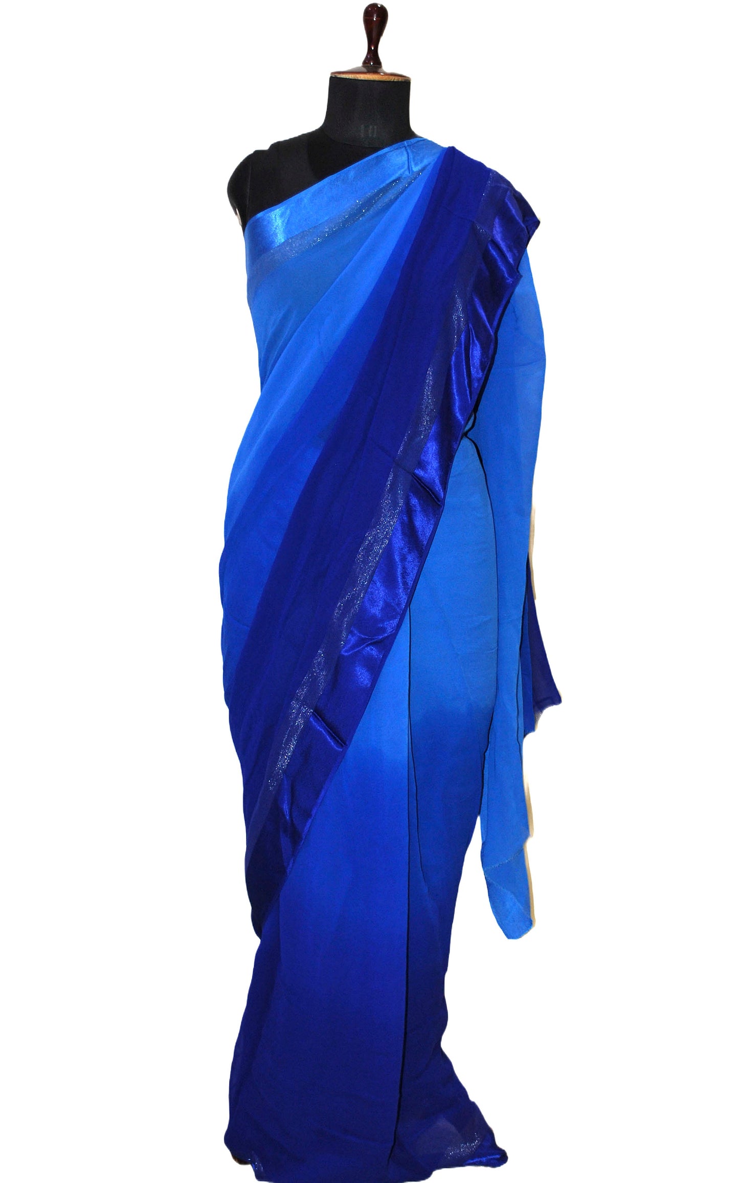 Designer Dual Shaded Georgette Saree in Blue and Silver Zari Work