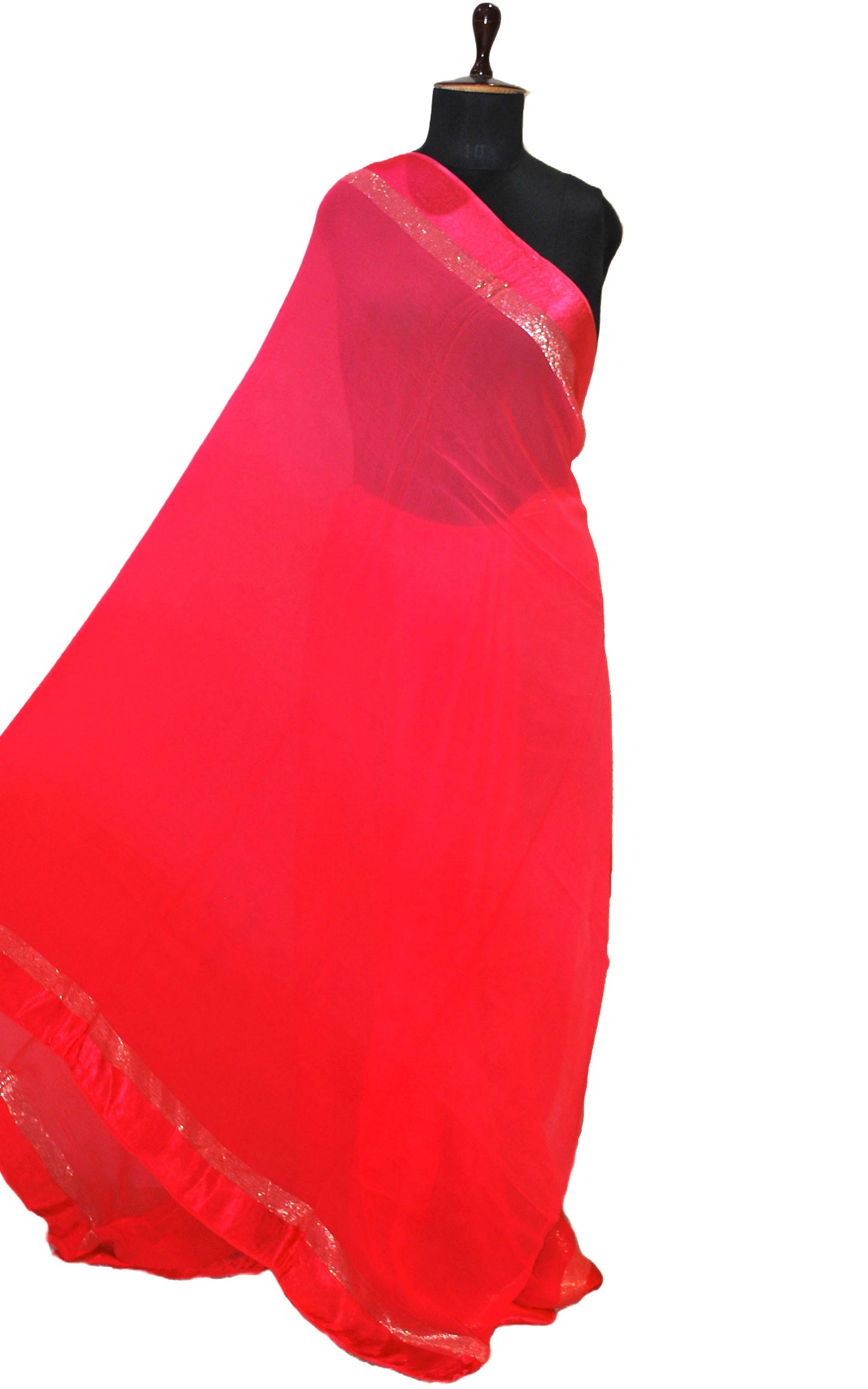 Designer Dual Shaded Georgette Saree in Paradise Pink and Silver Zari Work