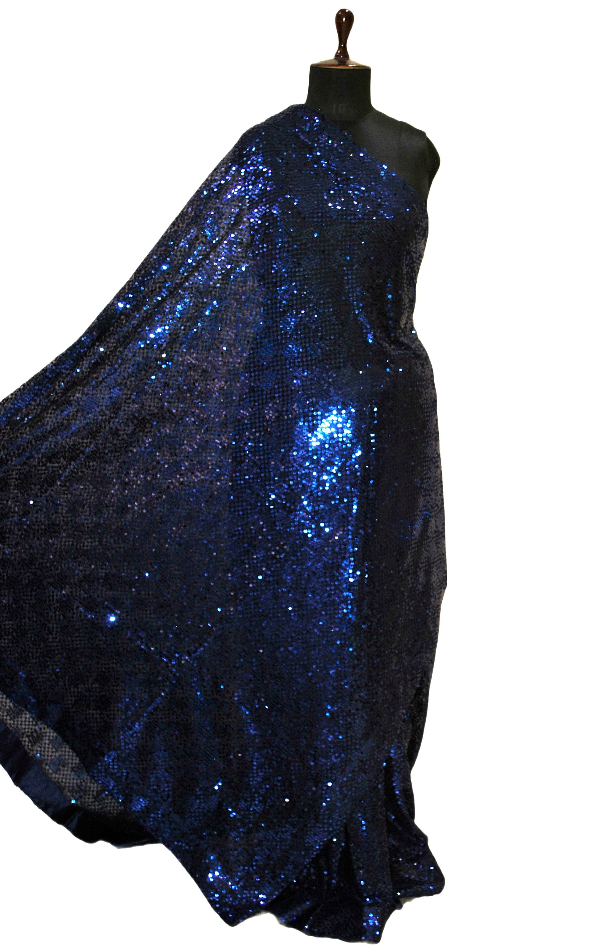 Designer Italian Net with Sequin Woven Bollywood Sarees in Admiral Blue