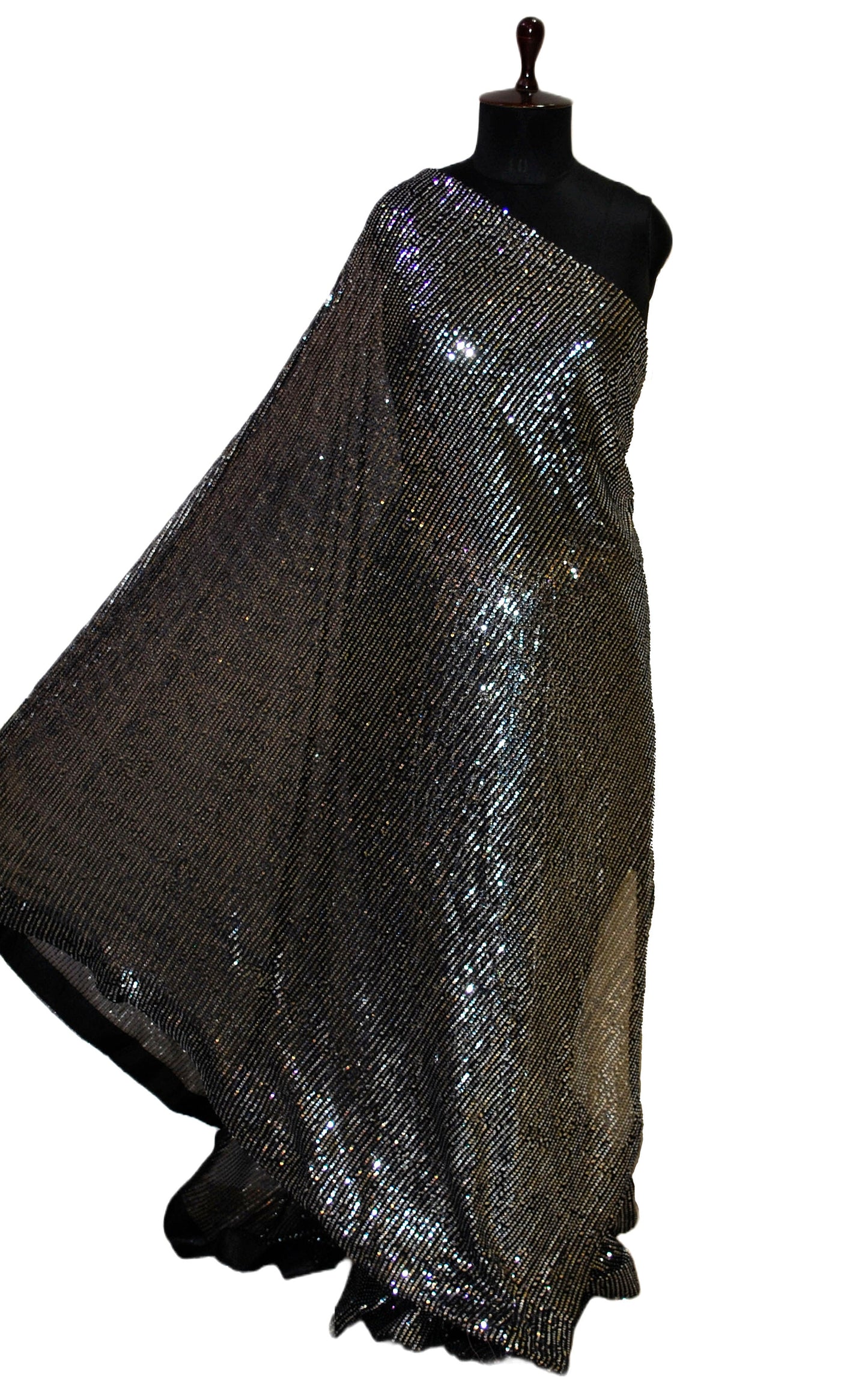 Designer Italian Net with Sequin Woven Bollywood Sarees in Soot Black