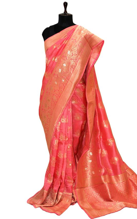 Handwoven Semi Moonga Tussar Silk Saree in Peach and Brush Gold