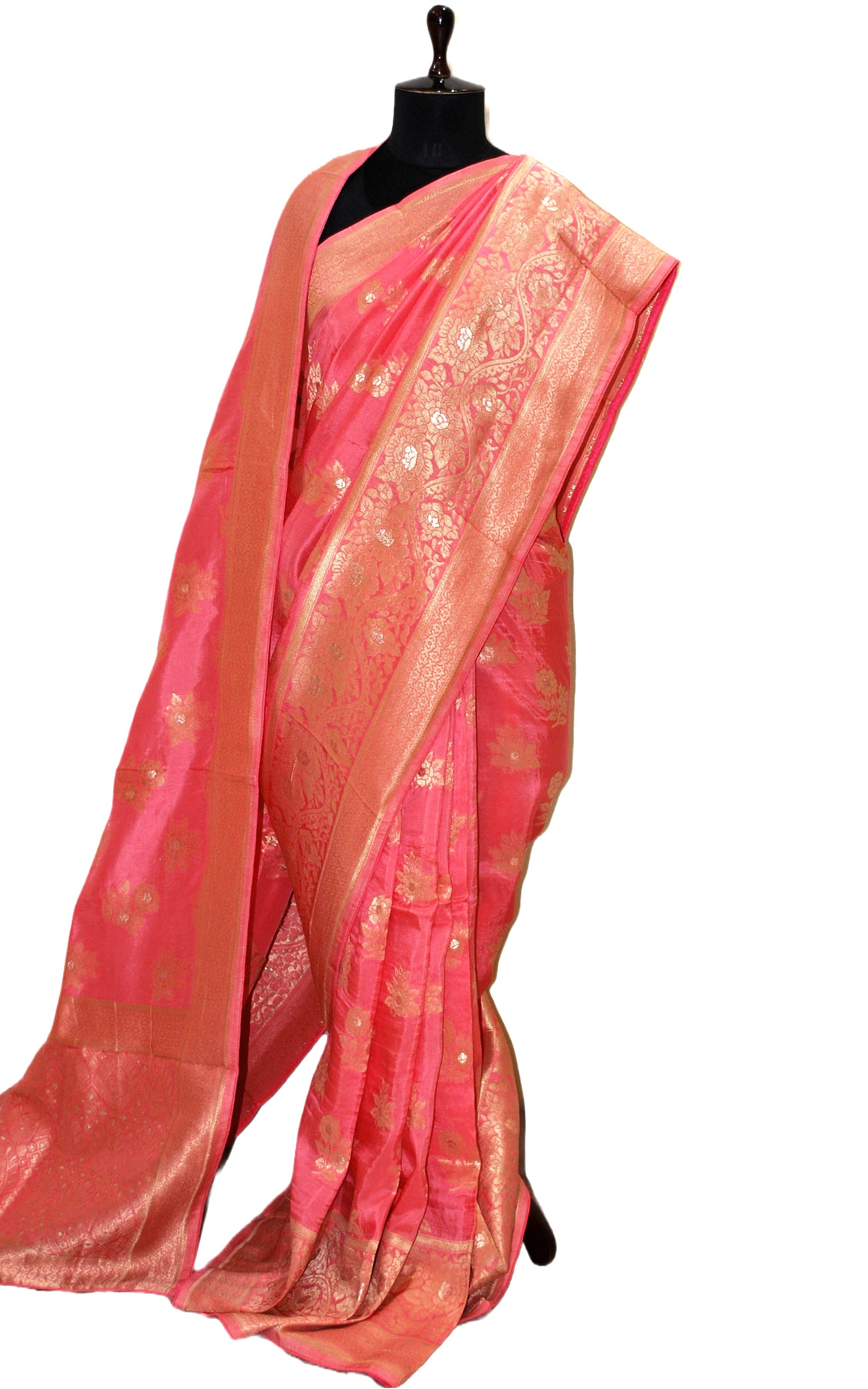 Handwoven Semi Moonga Tussar Silk Saree in Peach and Brush Gold