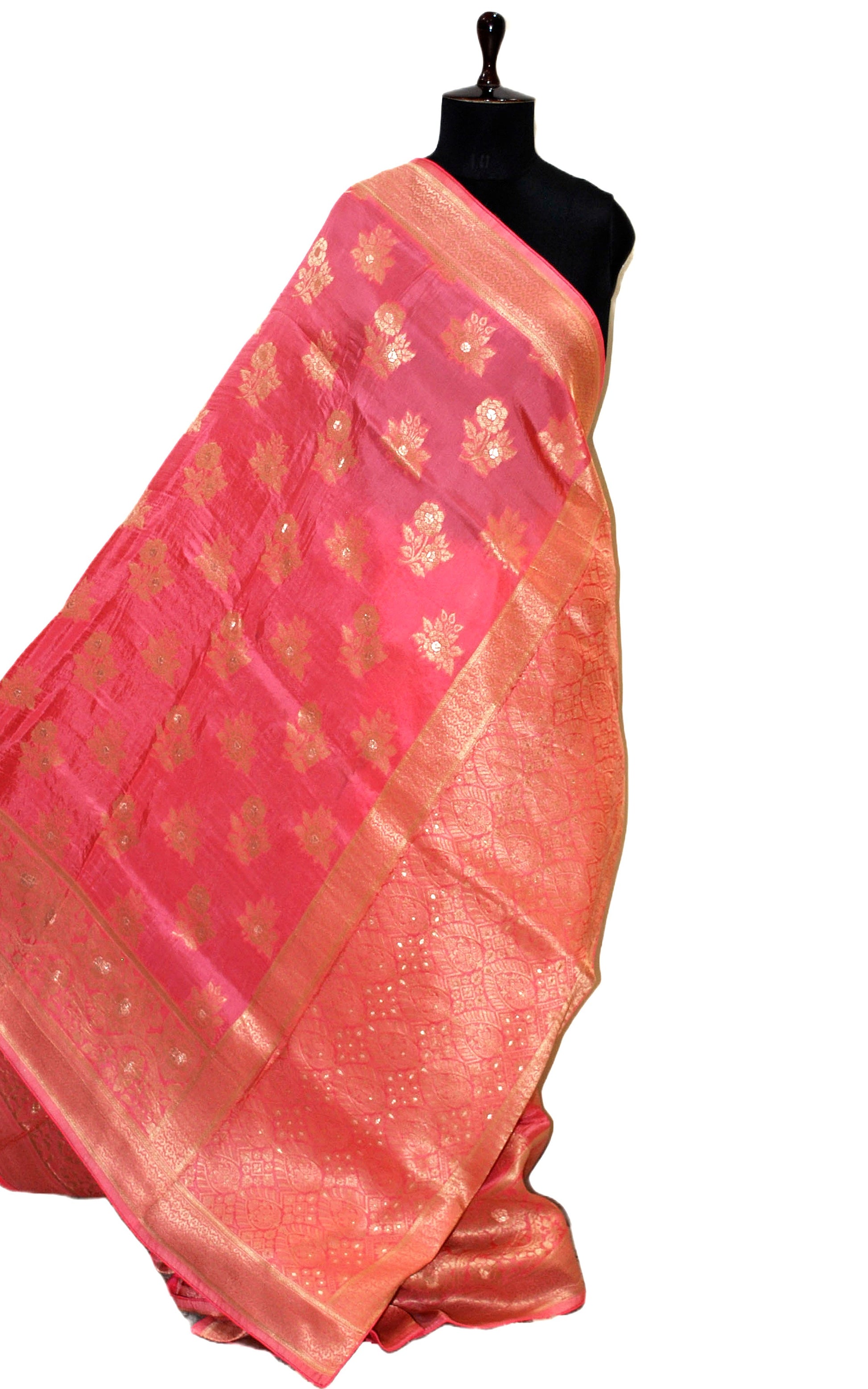 Handwoven Semi Moonga Tussar Silk Saree in Peach and Brush Gold