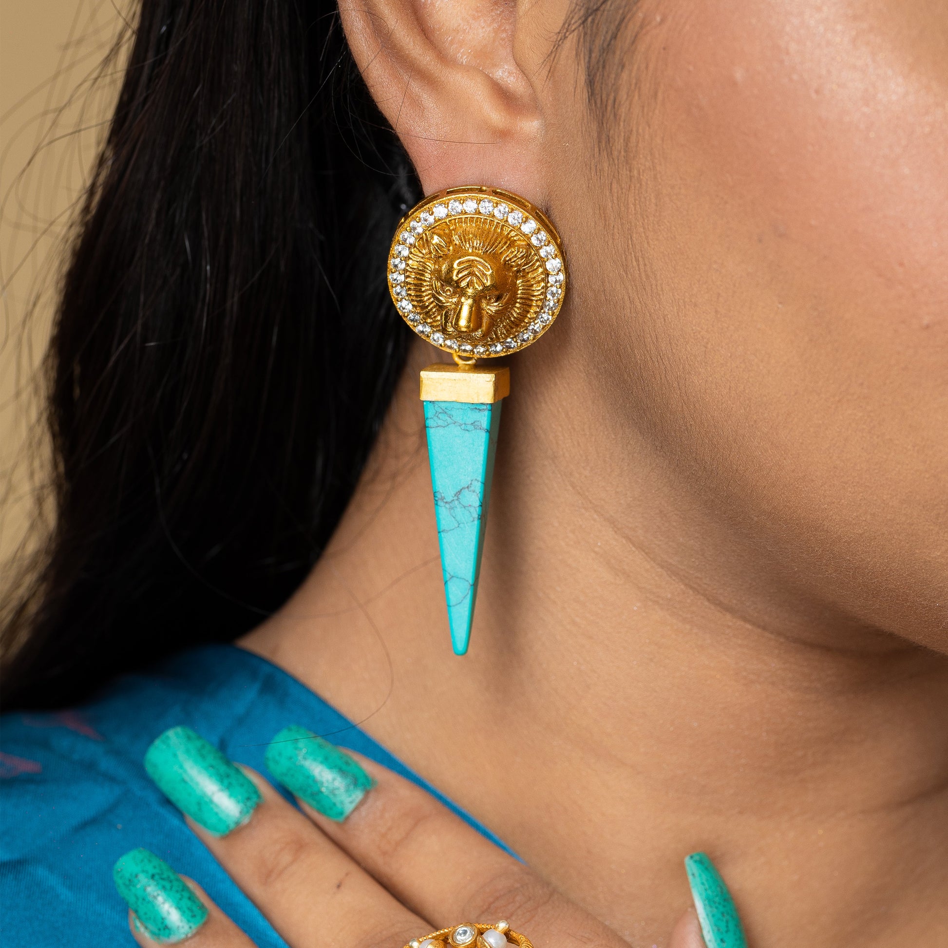 Zevar Club Whimsical Beautiful Turquoise Blue Ear Ring(18K Gold Plated)