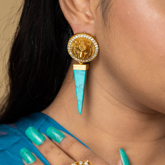 Zevar Club Whimsical Beautiful Turquoise Blue Ear Ring(18K Gold Plated)