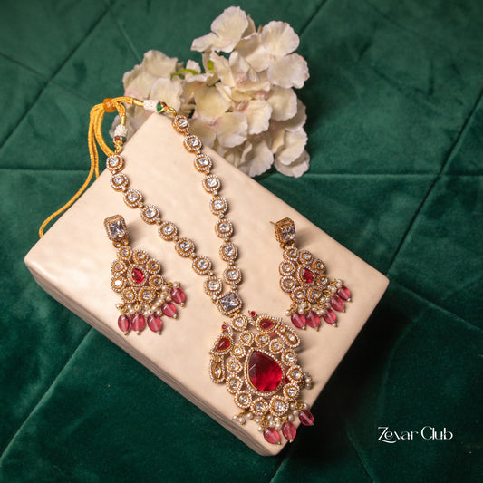 Zevar Club Dazzling Glittering Red Jewellery Set (18K Gold Plated)