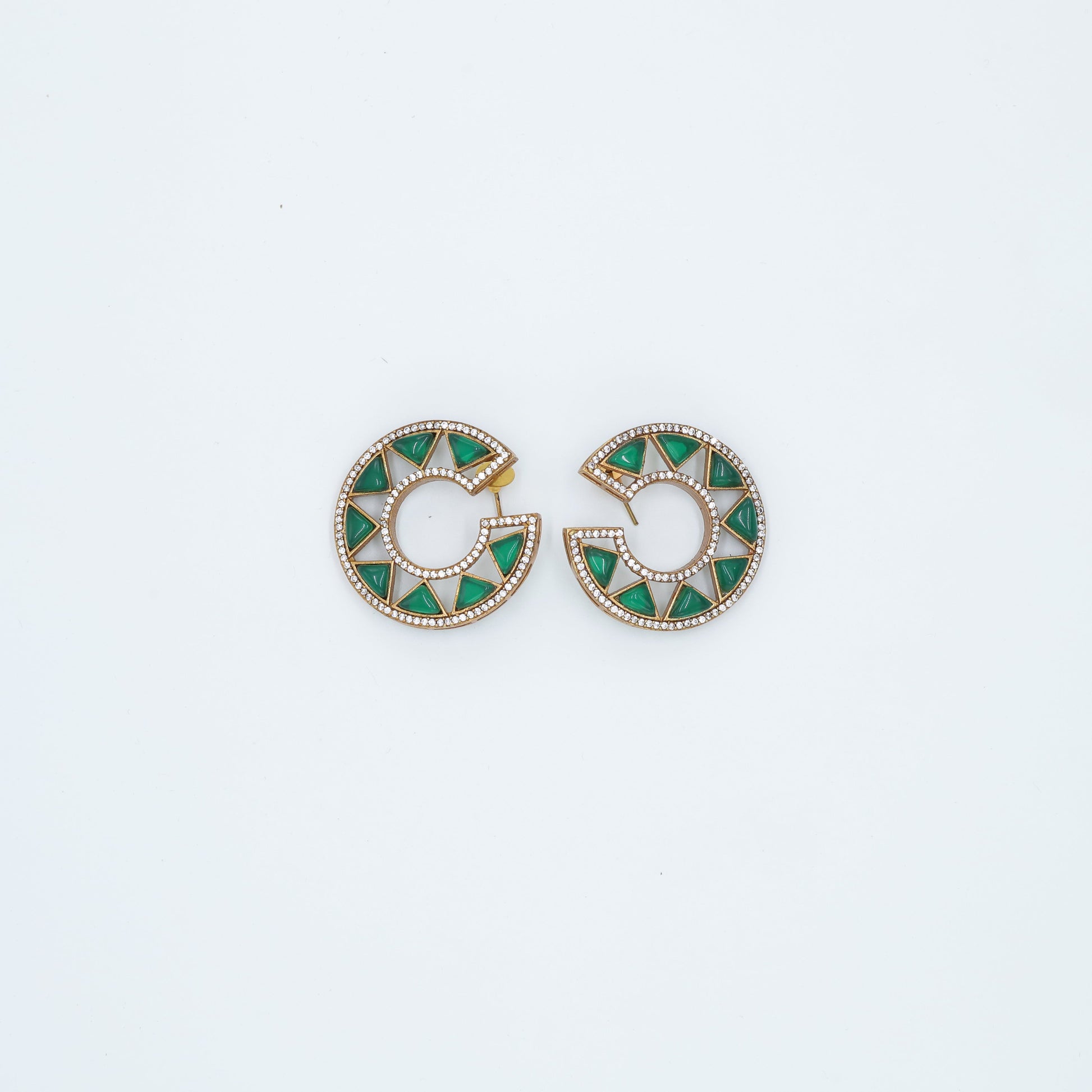 Zevar Club Green Statement Stud Earrings (18K Gold Plated )