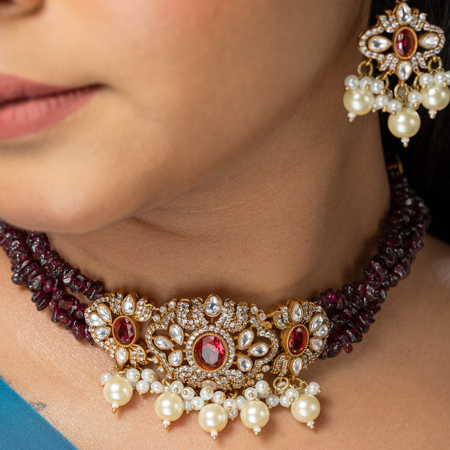 Zevar Club Whimsical Playful Maroon Choker kundan victorian Choker(18K Gold Plated)