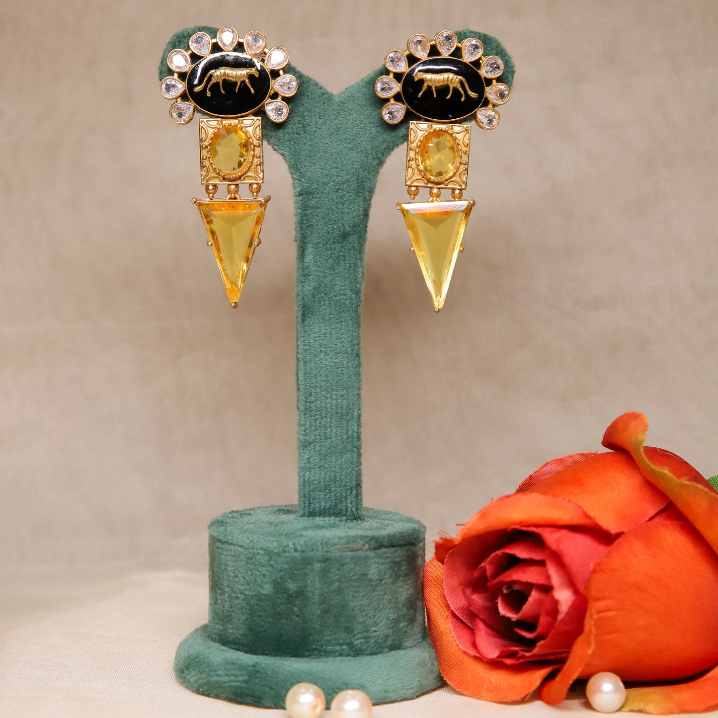 Zevar Club Yellow Sabyasachi Inspired Cocktail Drop Earrings (18K Gold Plated )