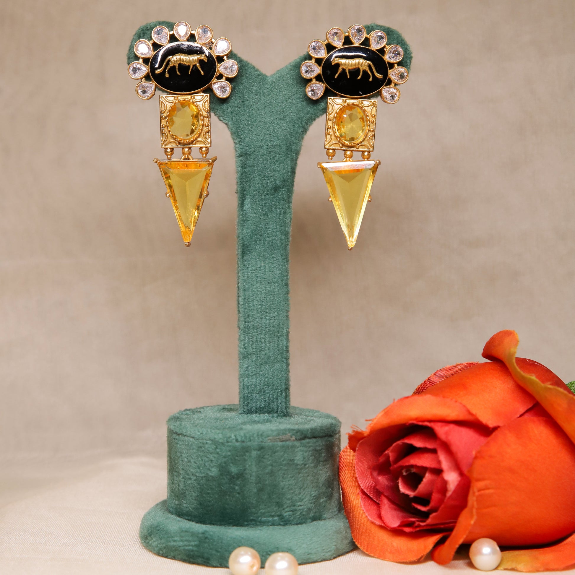 Zevar Club Yellow Sabyasachi Inspired Cocktail Drop Earrings (18K Gold Plated )