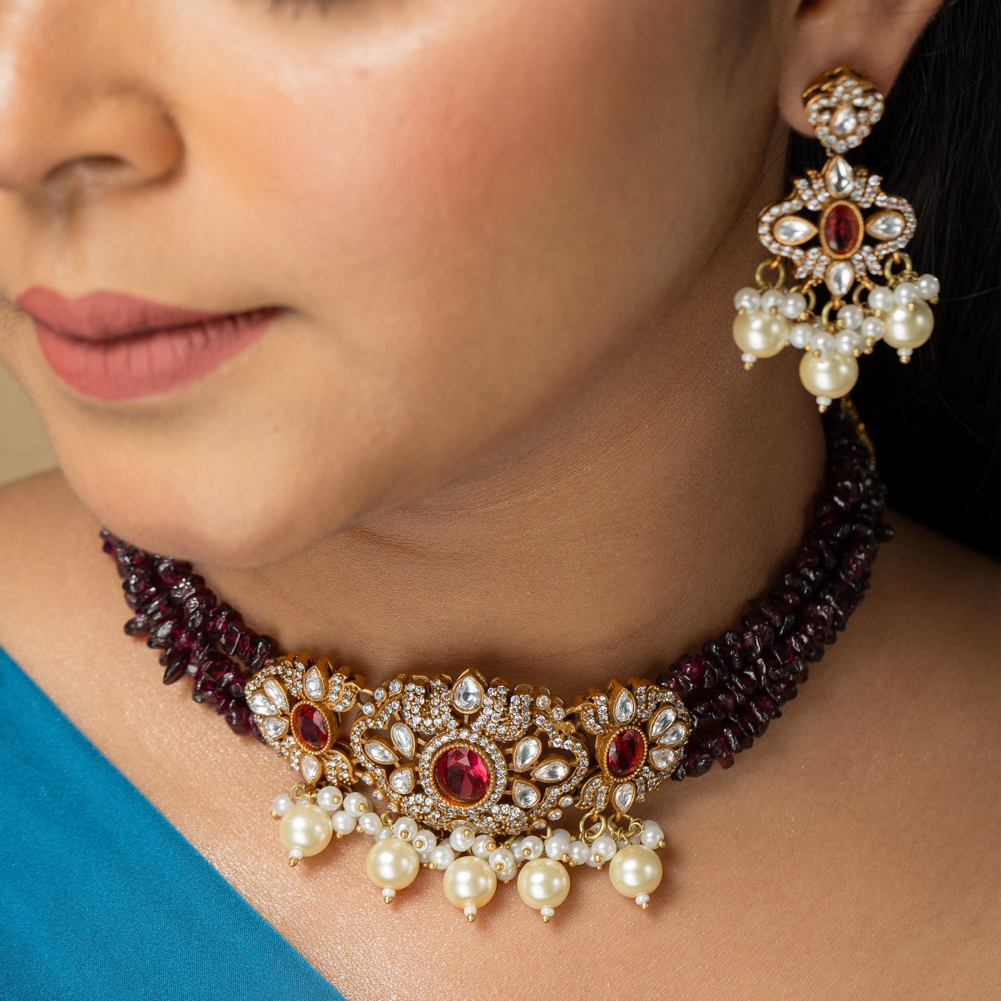 Zevar Club Whimsical Playful Maroon Choker kundan victorian Choker(18K Gold Plated)