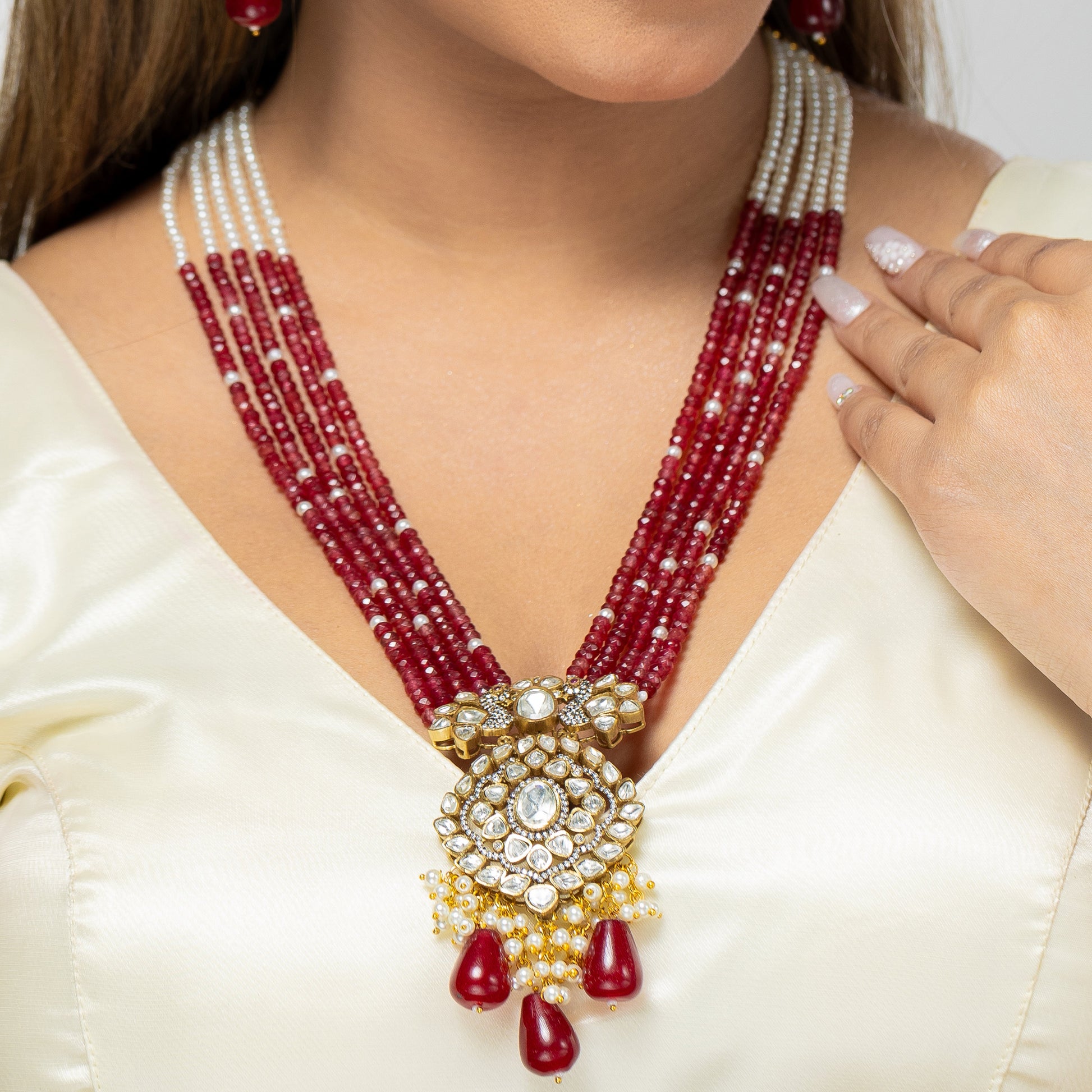 Zevar Club Timeless Streamlined Red Jewellery Set (18K Gold Plated)