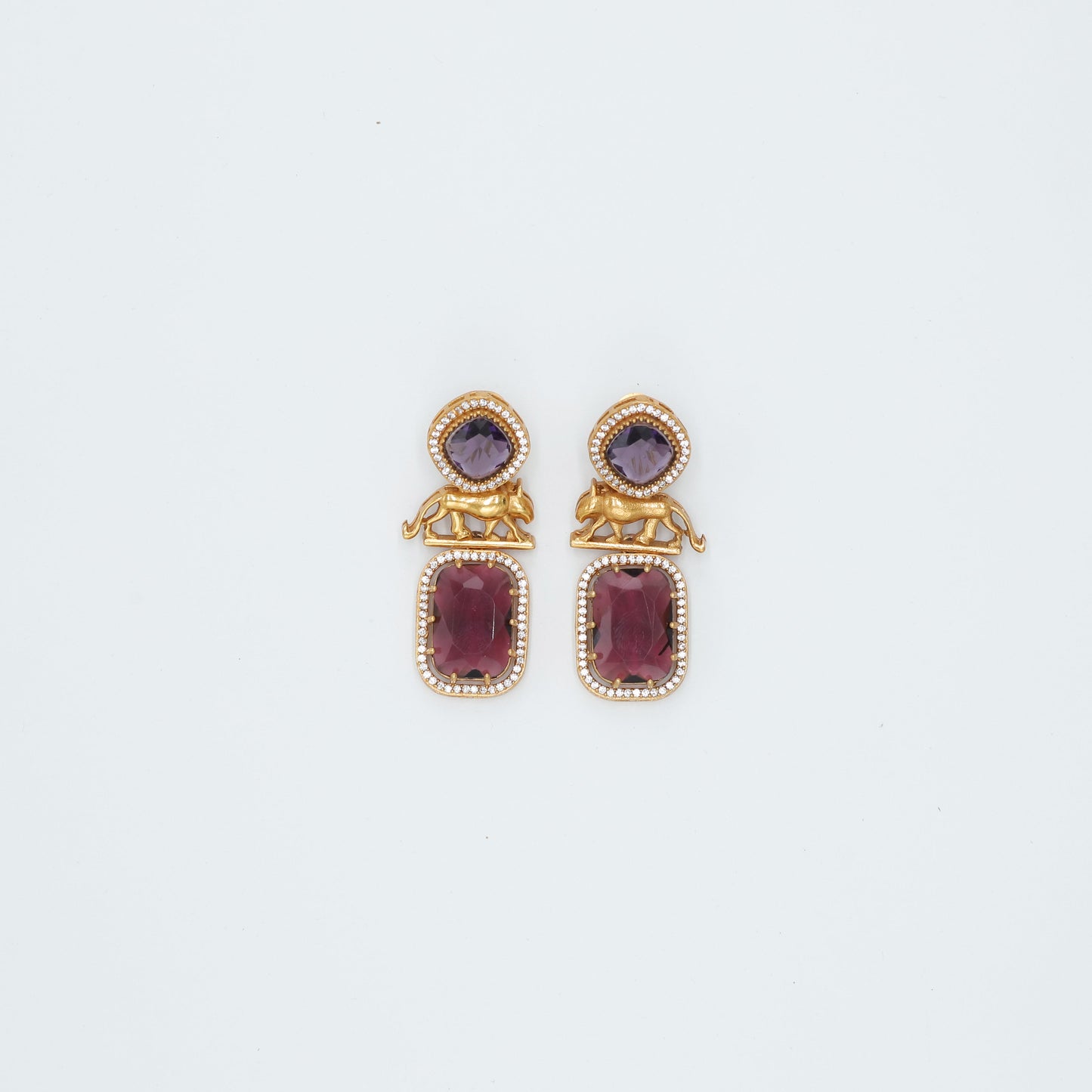 Zevar Club Wine Sabyasachi Inspired Lion Motif Edgy Earrings (18K Gold Plated )