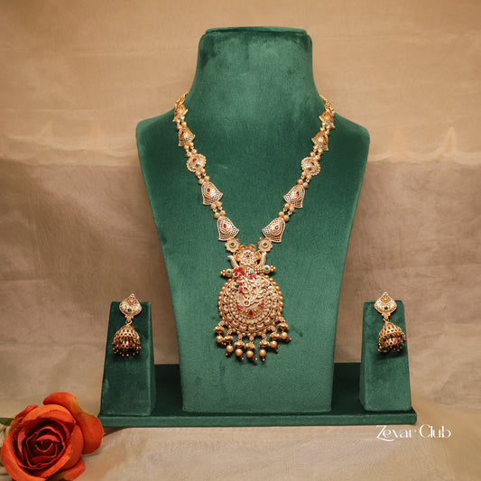 Zevar Club Luxurious Radiant Red and Green Jewellery Set (18K Gold Plated)