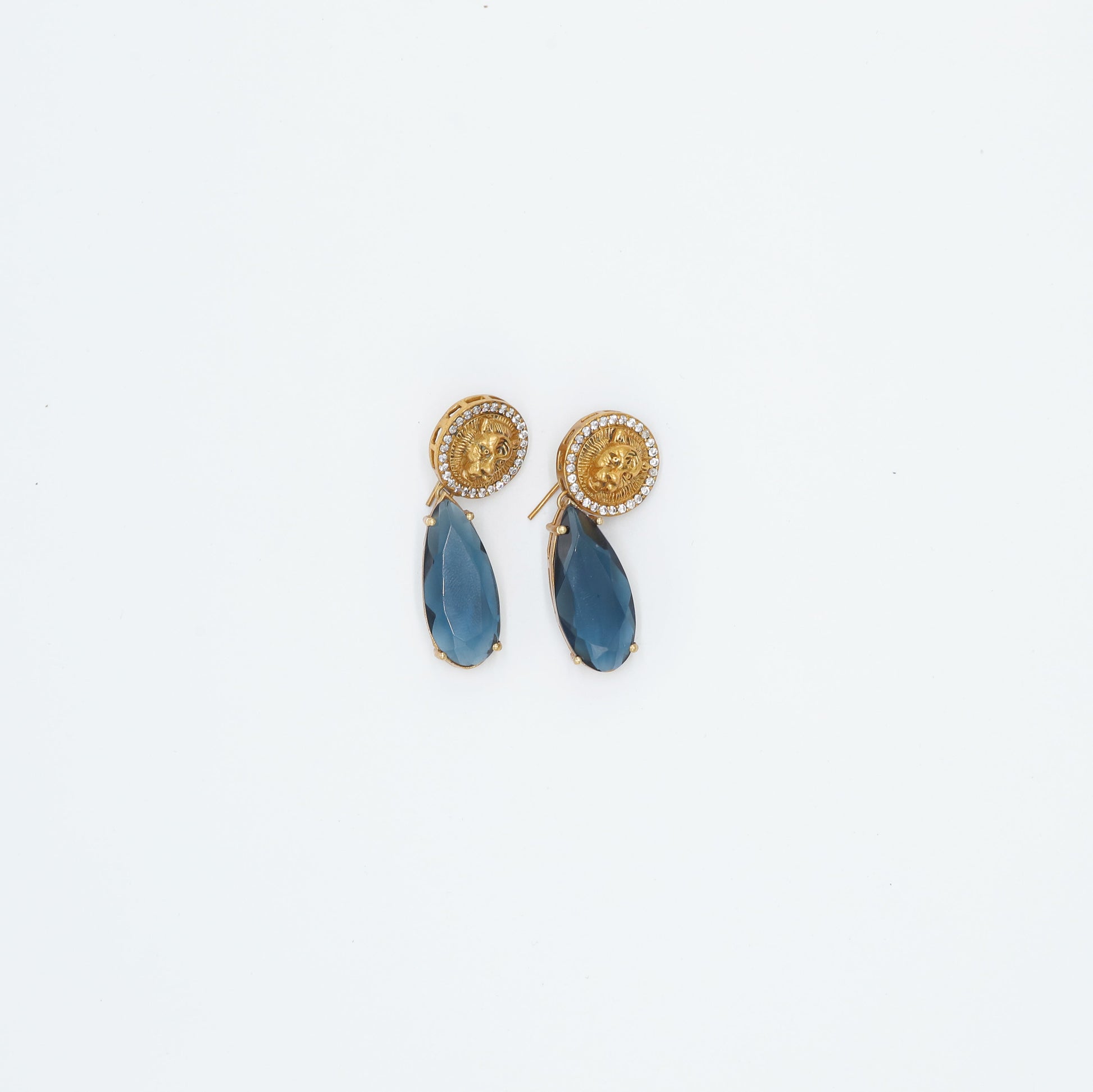 Zevar Club Navy Blue Chic Lion Motif Drop Earrings (18K Gold Plated )