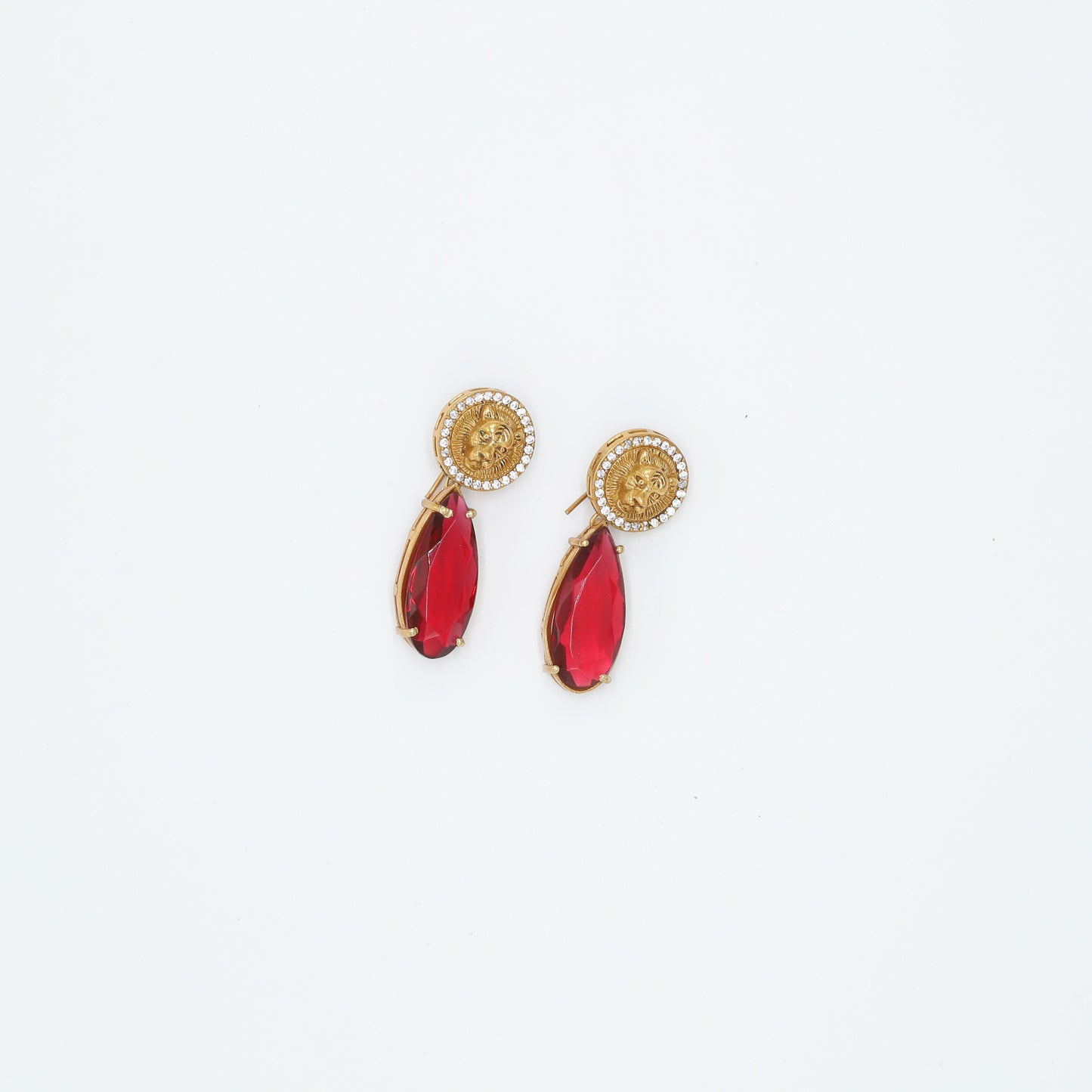 Zevar Club Red Chic Lion Motif Drop Earrings (18K Gold Plated )