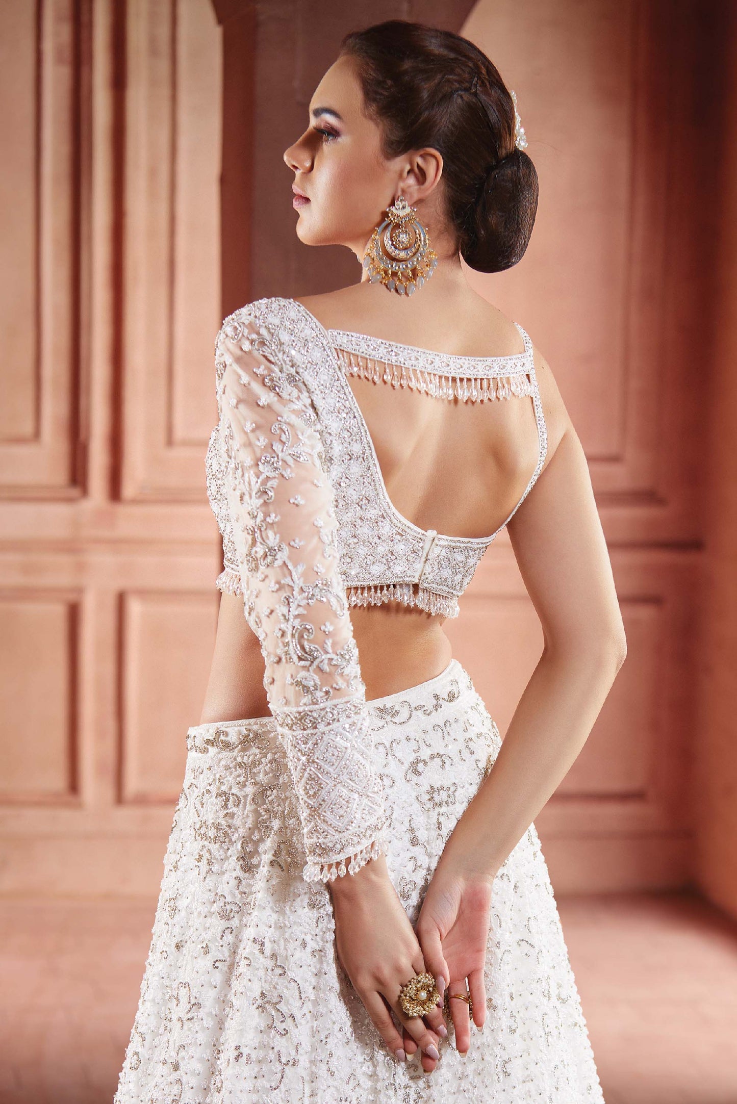 Kalaa White Net Hand Embroidered  Bridal Lehenga