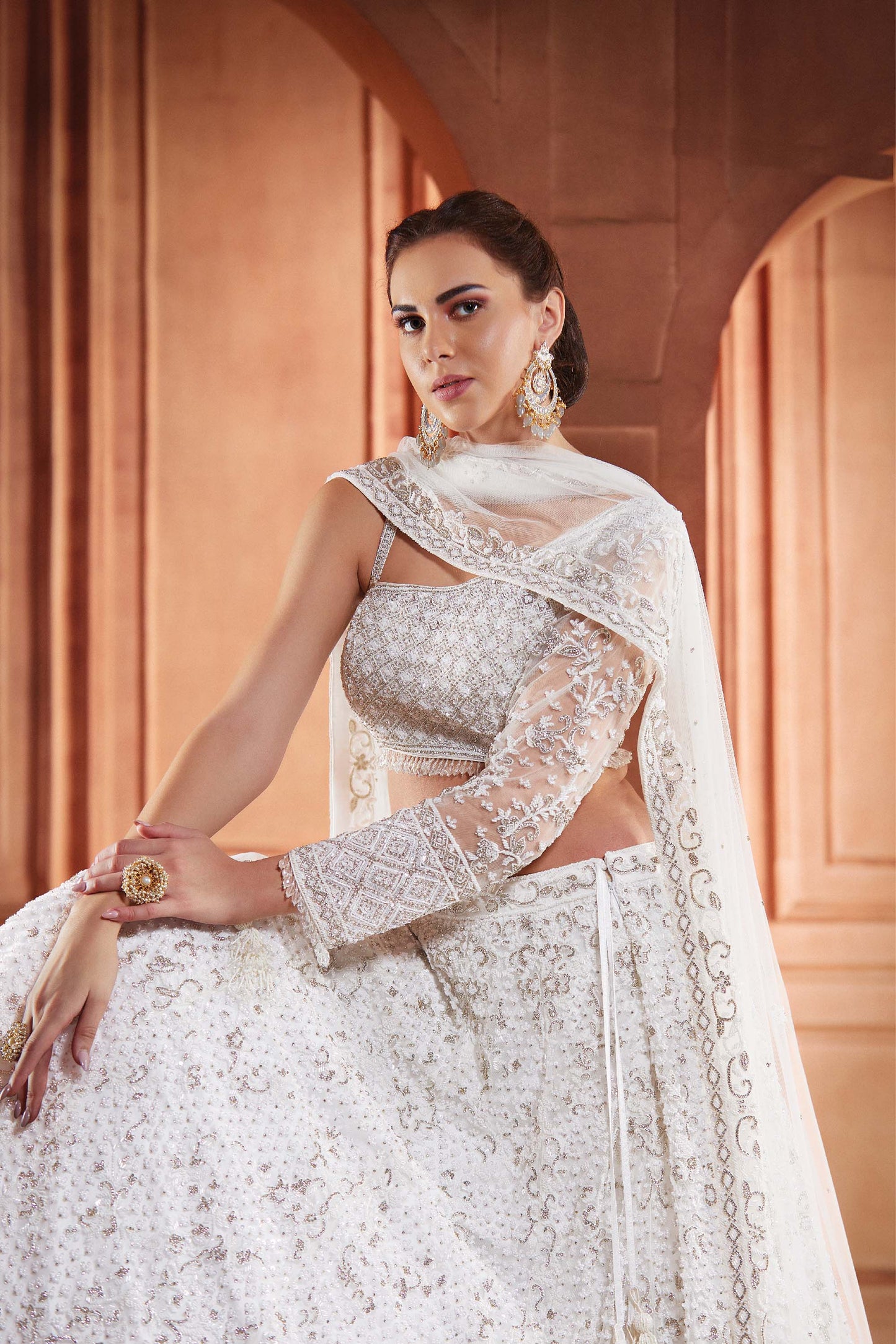 Kalaa White Net Hand Embroidered  Bridal Lehenga