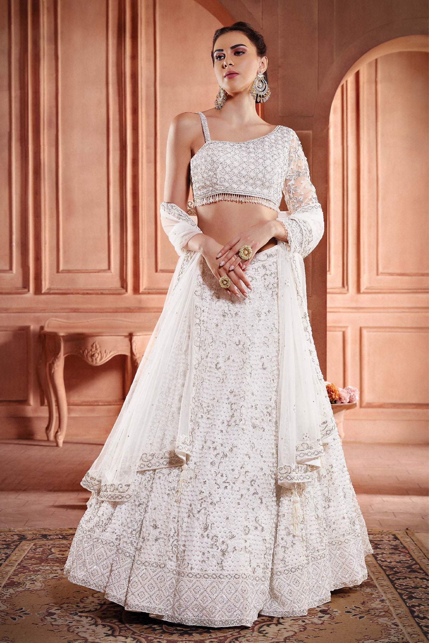 Kalaa White Net Hand Embroidered  Bridal Lehenga