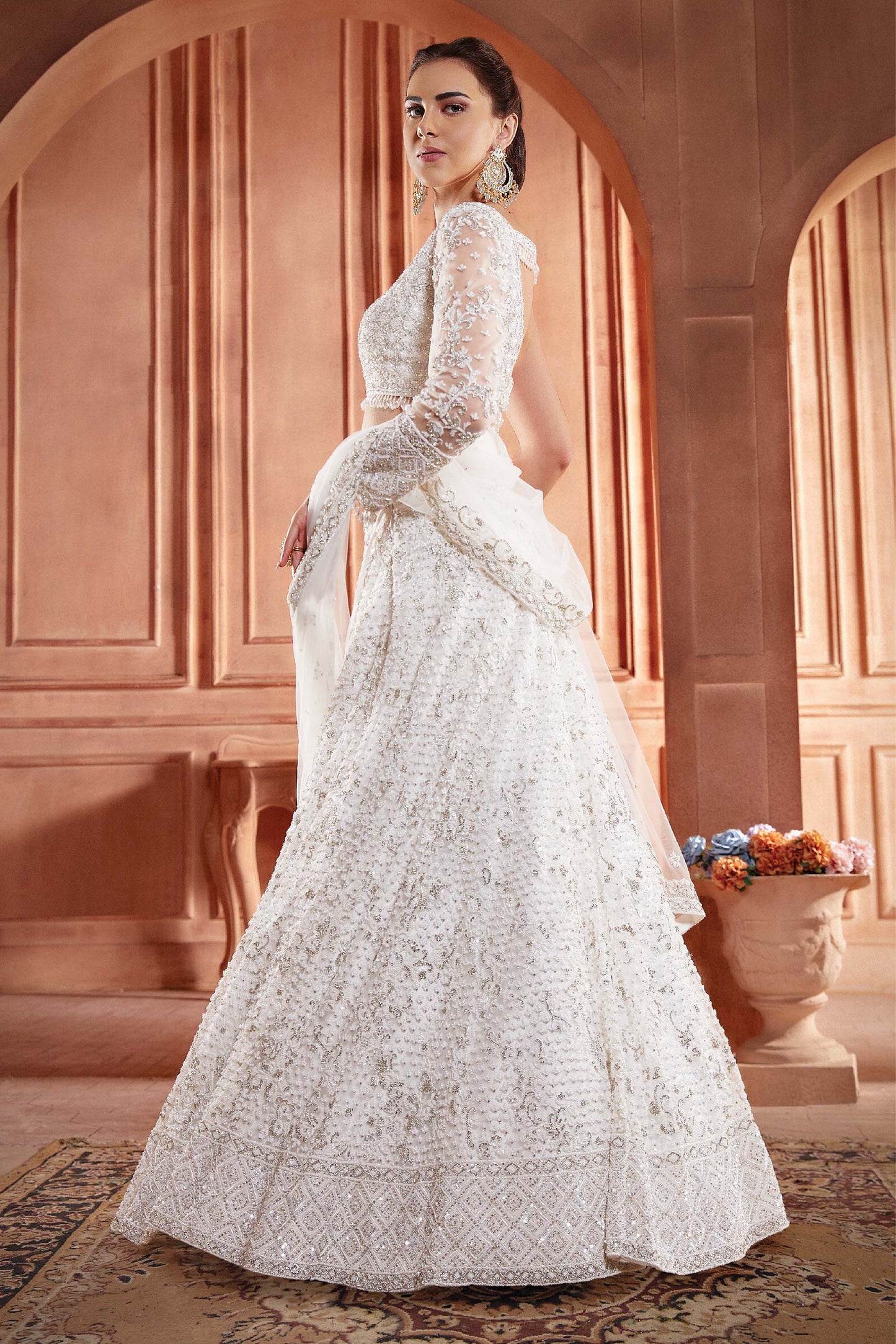 Kalaa White Net Hand Embroidered  Bridal Lehenga