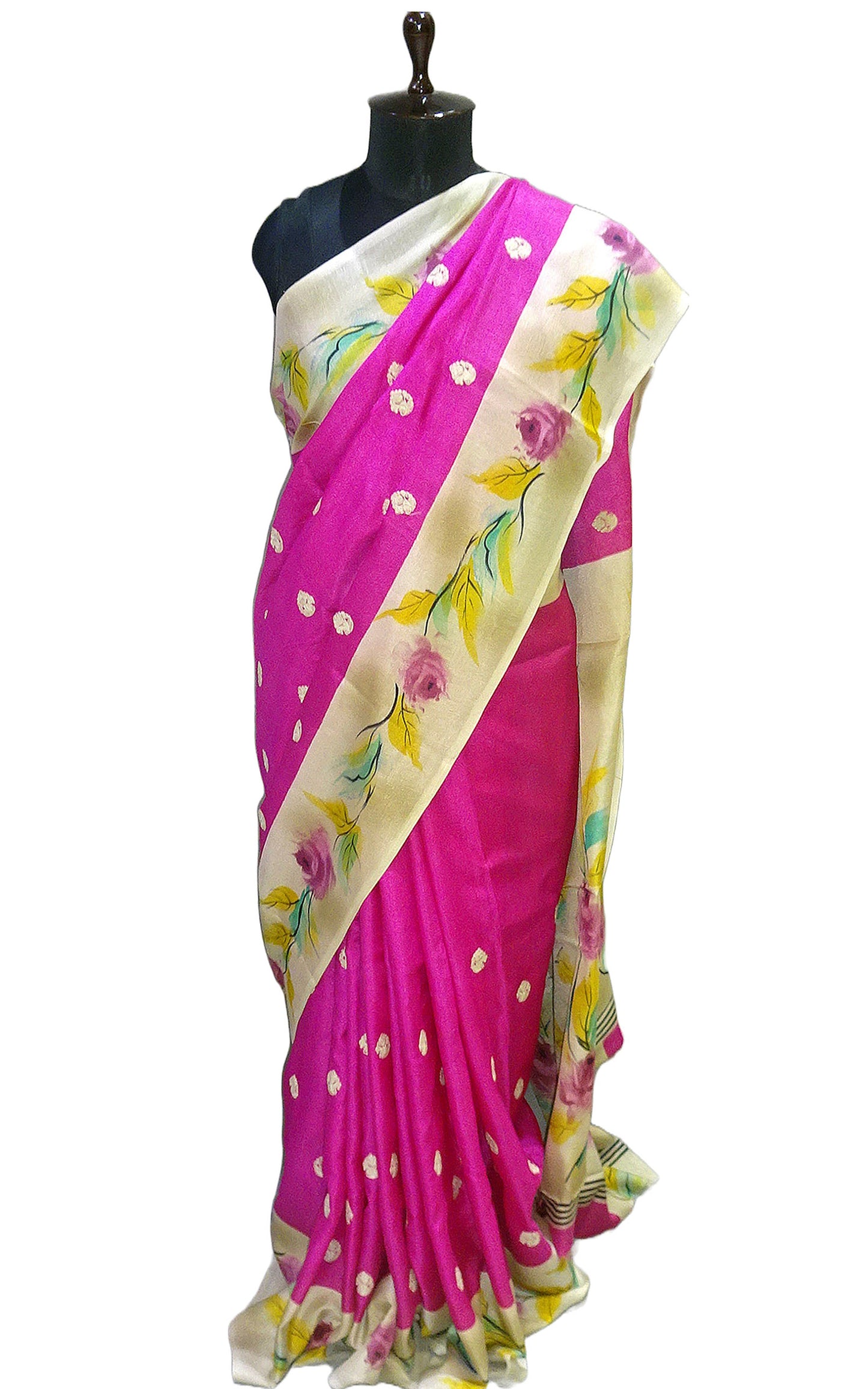 Embroidery Work Soft Kosa Silk Saree in Fuscia, Beige and Multicolored