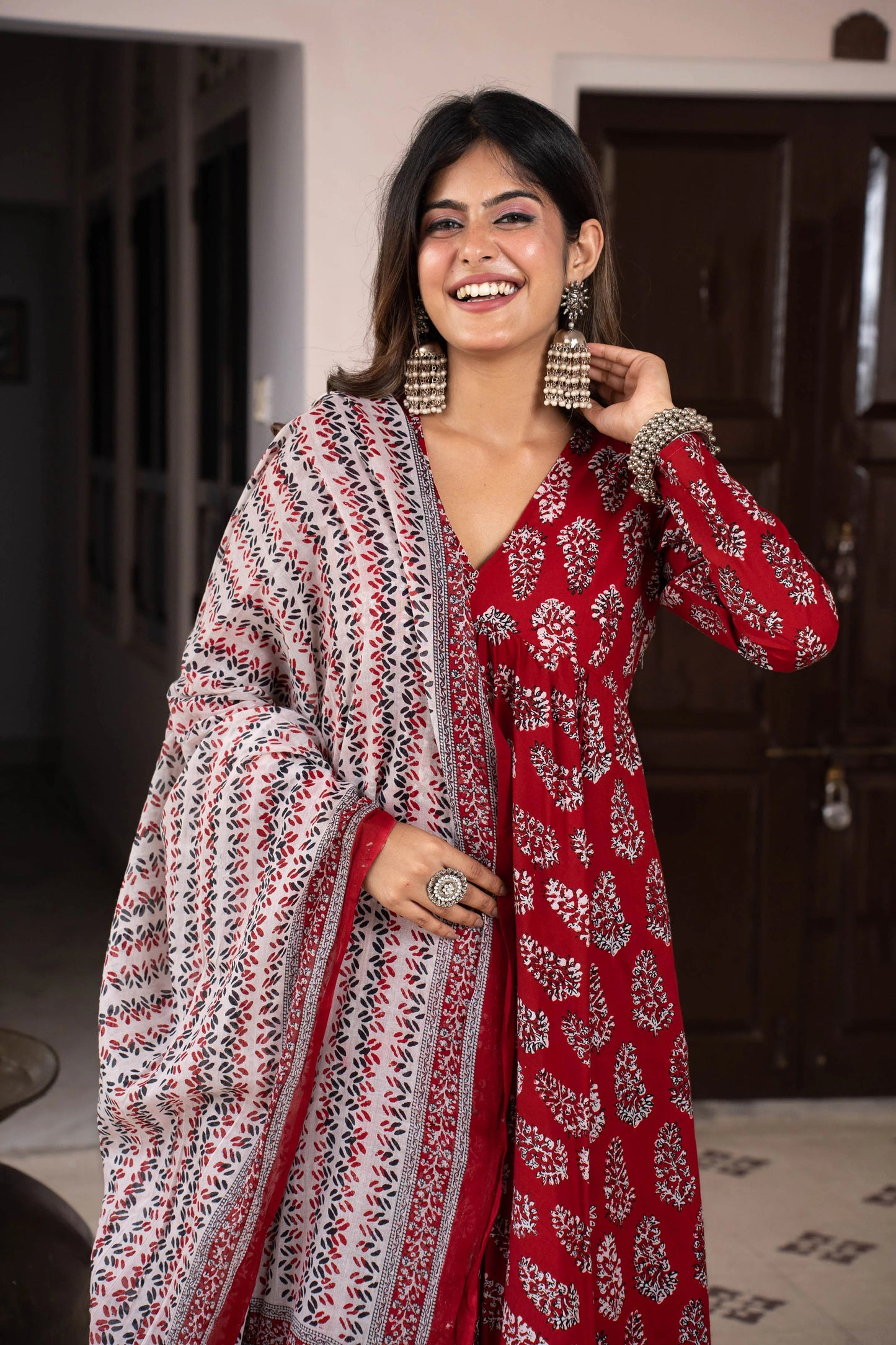 Siya Women Maroon Printed Viscose Rayon Kurta, Pant And Dupatta Set