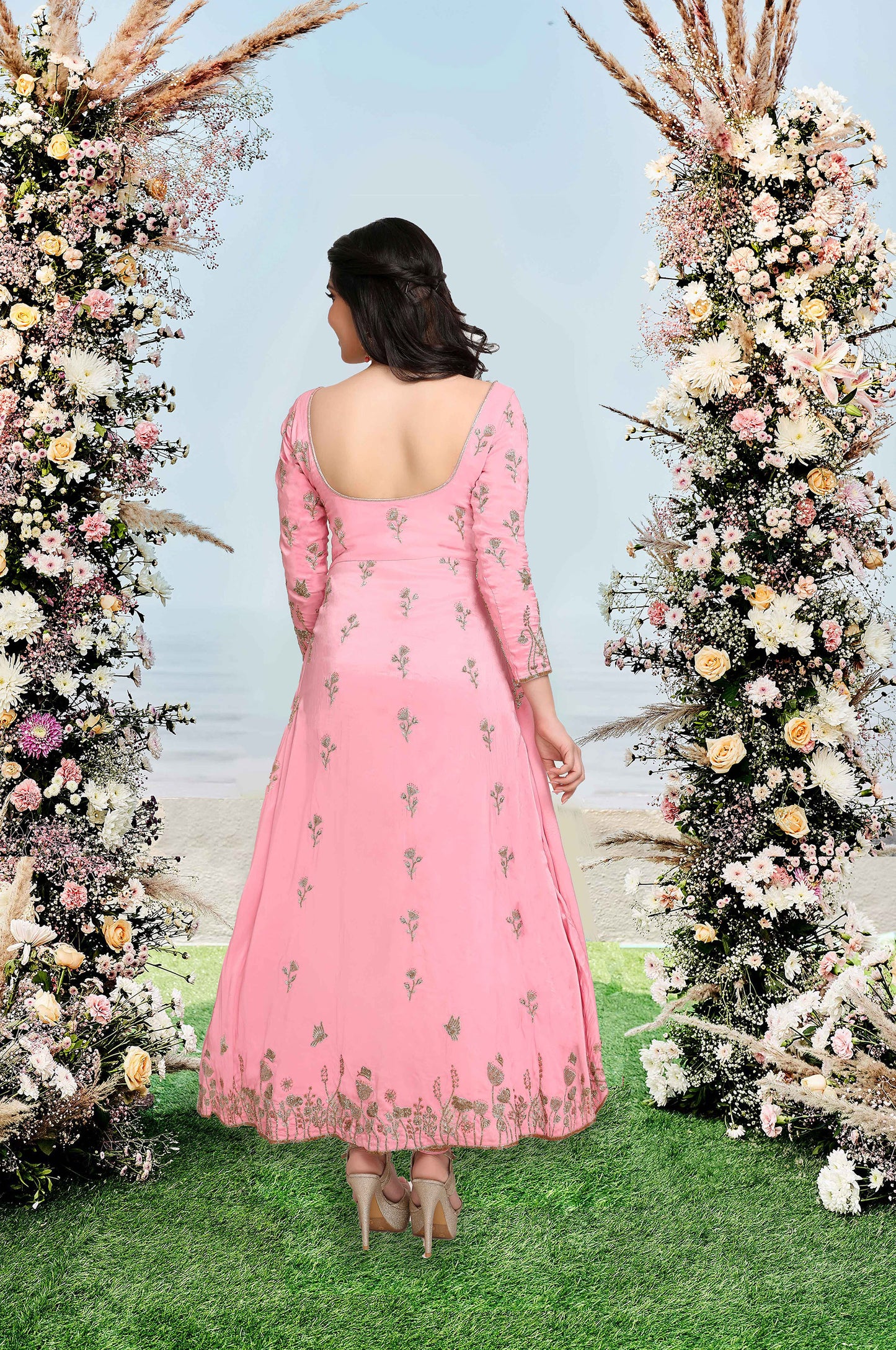 Wildflowers Anarkali Set- Pink