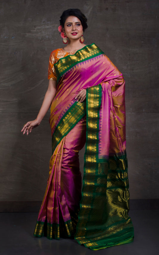 Exclusive Gadwal Silk Saree in Sandalwood and Dark Green