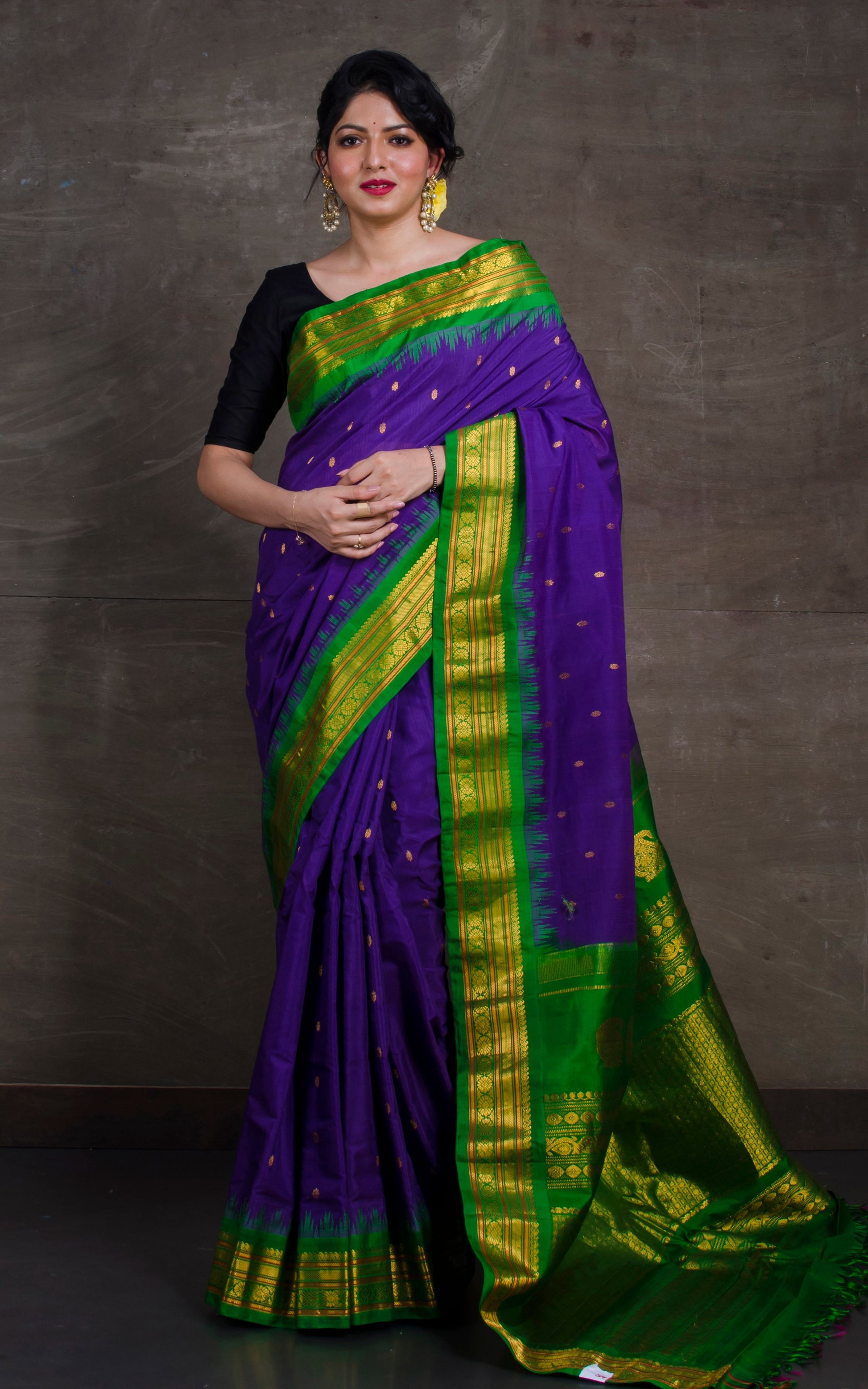 Exclusive Gadwal Seiko Silk Saree in Purple and Green